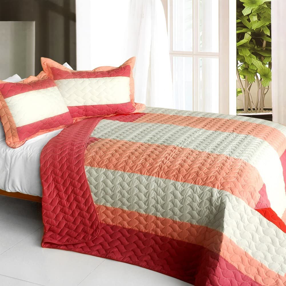 3-Piece Patchwork Quilt Set Full & Queen Size - Soft Pink Ruby Ring Pattern - Cozy Bedding for Master Bedroom, Guest Room & Dorm Decor