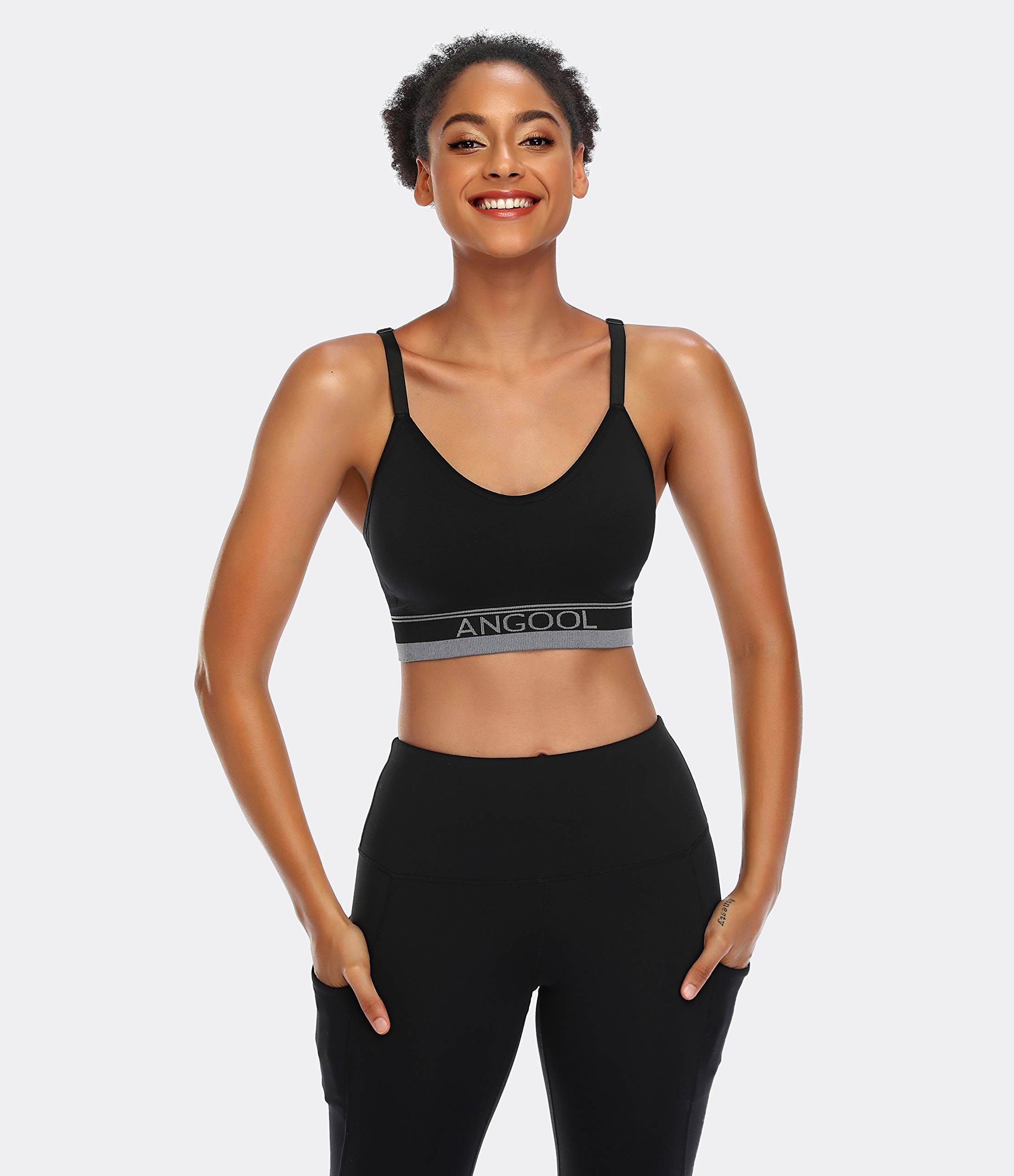 ANGOOL Women's Longline Sports Bra - Medium Support Wire-Free Yoga Bra with Adjustable Straps & Removable Padding - Perfect for Gym, Running, Yoga & Everyday Wear