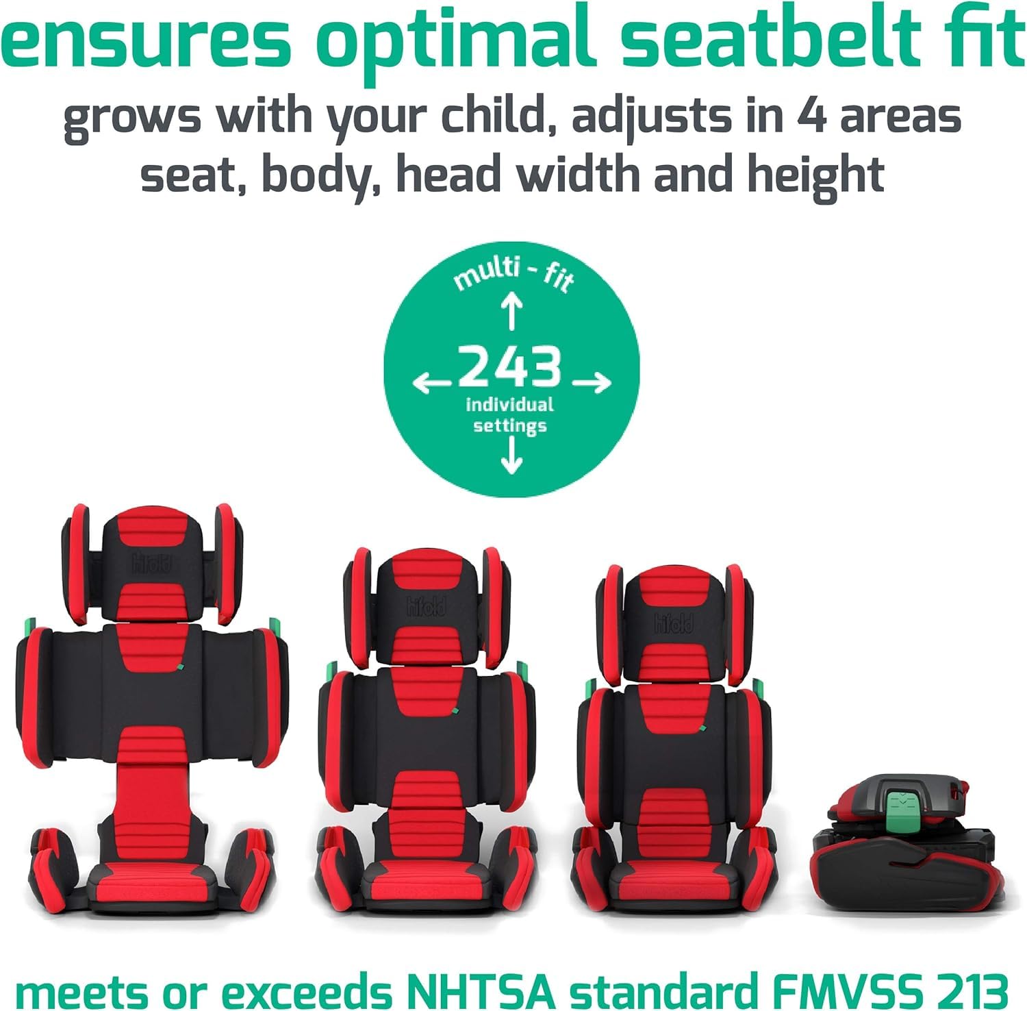Mifold Hifold Adjustable Kids High Back Booster Car Seat with Safety Strap - Slate Grey | Compact & Portable for Travel, School, and Family Road Trips