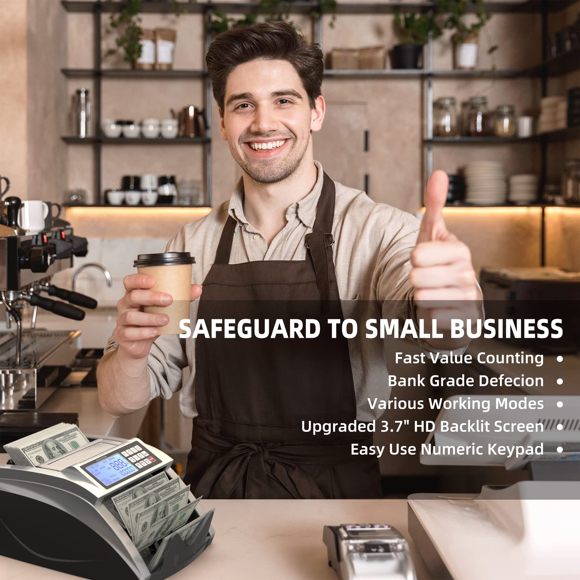 High-Speed Money Counter Machine with Bill Wrappers & Cash Organizer - Accurate Currency Counting for Banks, Retail Stores, and Small Businesses