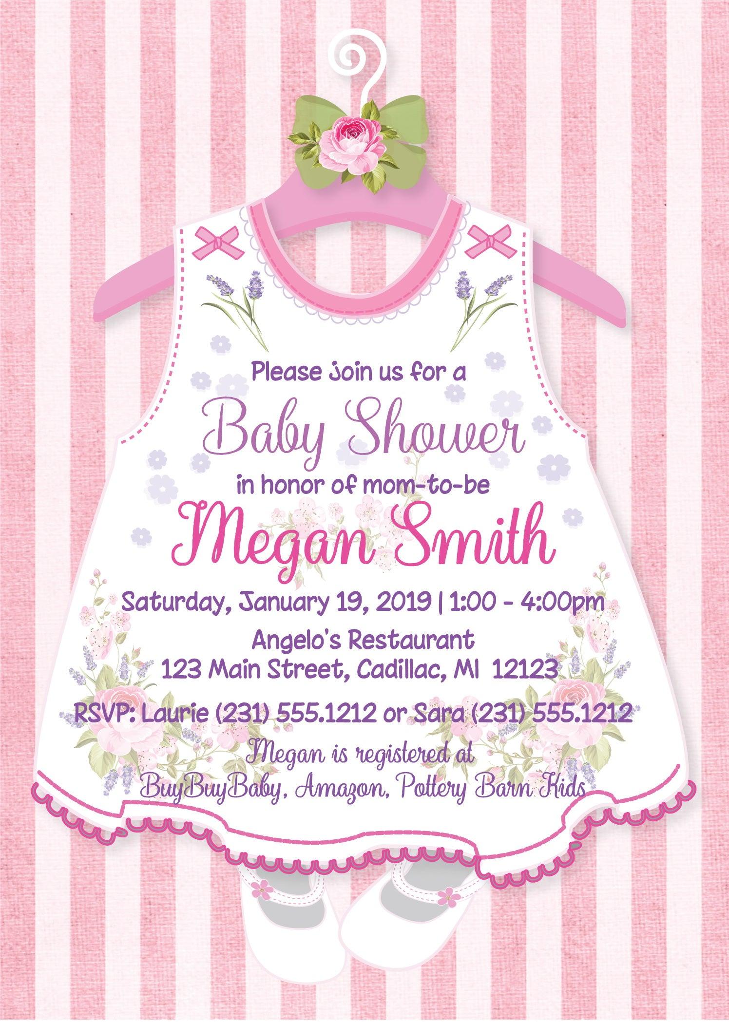 Adorable Baby Shower Dress Invitations - Custom Printable Cards for Baby Shower Parties & Celebrations