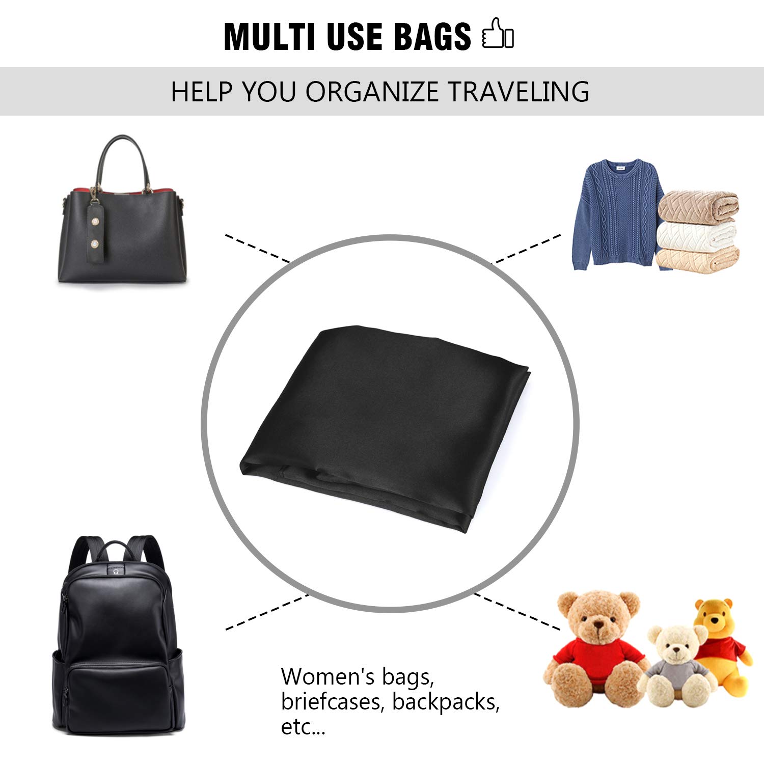 PlasMaller Dust Cover Storage Bags - Set of 2 Silk Drawstring Pouches for Handbags, Purses, Shoes & Boots | Protective Cloth Covers for Travel & Closet Organization