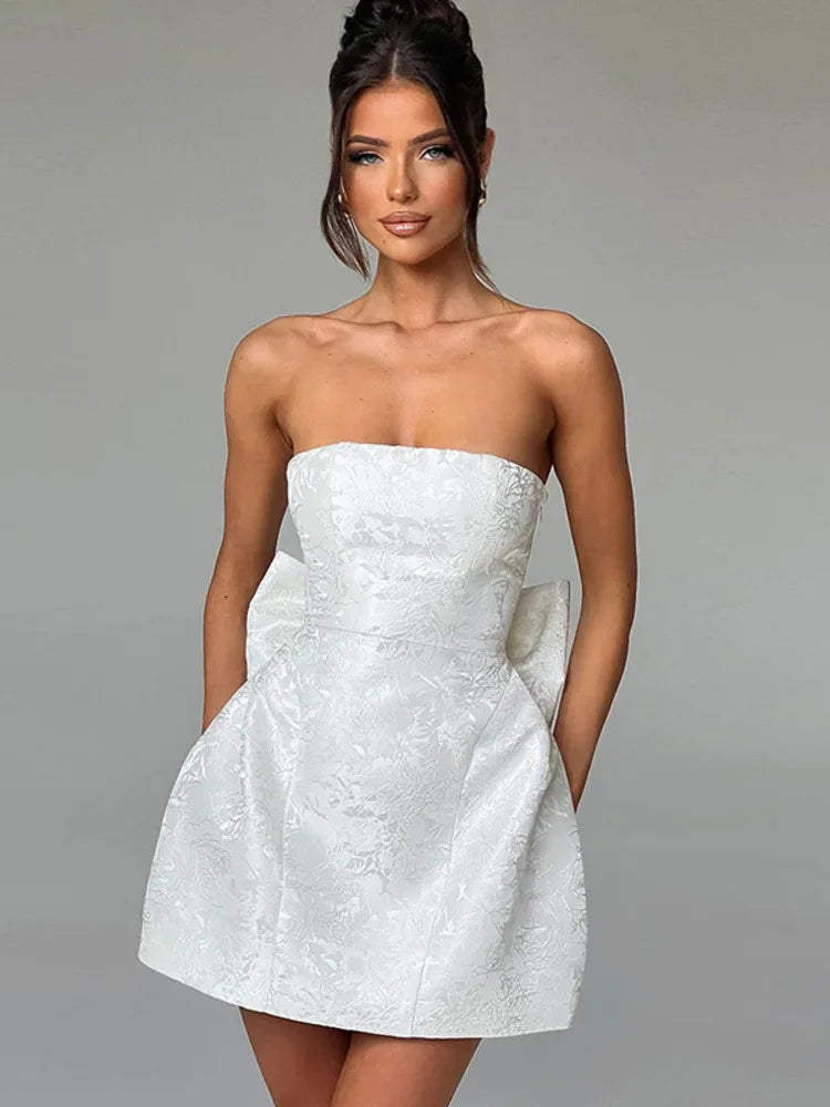 Sexy Backless Bow Mini Dress for Women - Off Shoulder Strapless Sleeveless Bodycon Party Club Dress | Elegant Night Out, Date Night, Cocktail Party, Summer Vacation Outfit