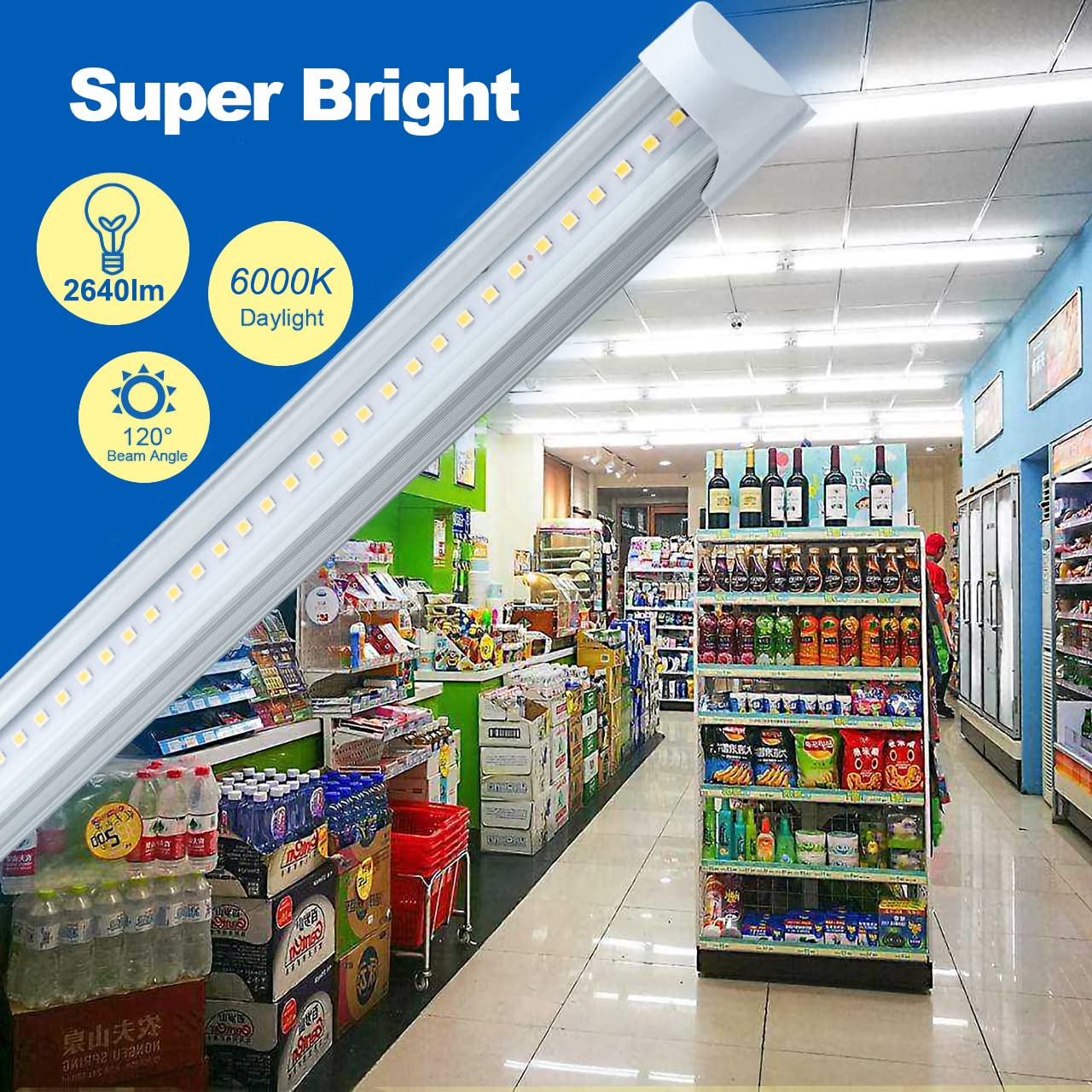 12-Pack 4FT LED Shop Lights 24W, 4 Foot T8 Integrated Tube Lights with Clear Cover, 6000K Daylight White, ON/Off Switch Cable - Perfect for Household, Garage, Under Cabinet, Workshop, and Office Lighting