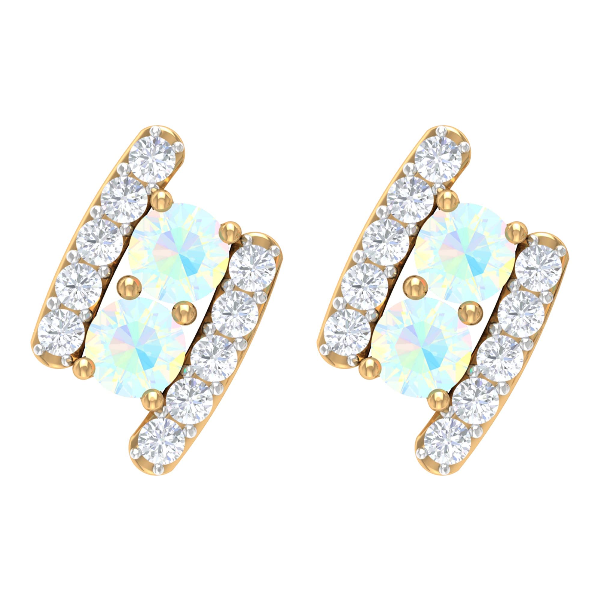 3/4 CT Ethiopian Opal and Diamond Earrings - 14K Solid Gold Screw Back Stud Earrings for Women | October Birthstone Jewelry, Classic Diamond Accent Earrings | Perfect for Weddings, Anniversaries & Gift Giving