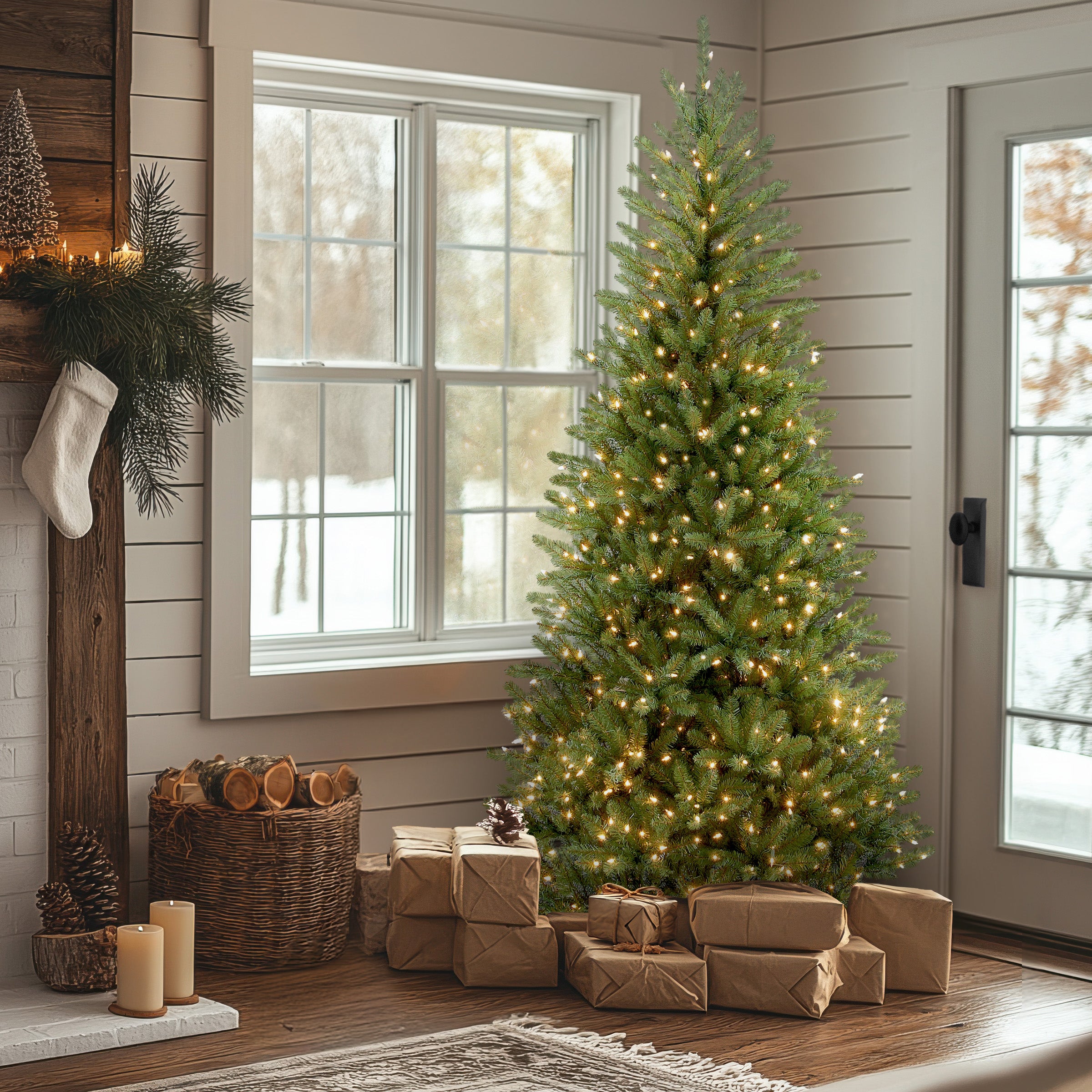 7.5 ft Pre-Lit Dunhill Fir Slim Artificial Christmas Tree with 500 Clear LED Lights - Perfect for Small Spaces & Holiday Decor