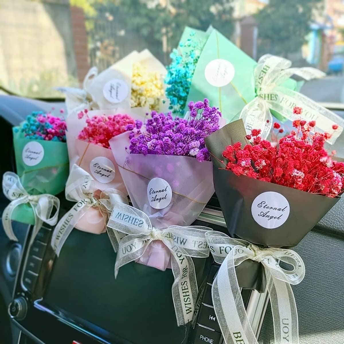 Dried Gypsophila Flower Car Aromatherapy Clip - Natural Car Air Freshener Vent Clip with Baby's Breath Bouquet for Women (Black) | Perfect for Car, Office & Home Decor