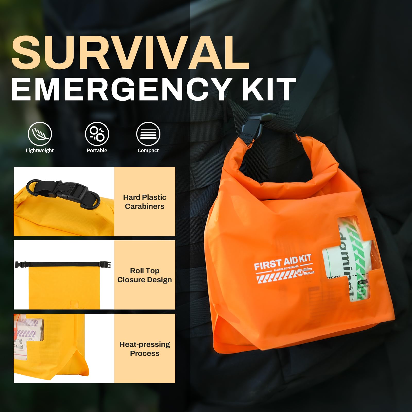 RHINO RESCUE Waterproof First Aid Kit | Lightweight Emergency Dry Bag for Boating, Kayaking, Swimming & Camping | FSA/HSA Eligible Survival Supplies | Perfect for Outdoor Adventures & Emergency Preparedness (Green)