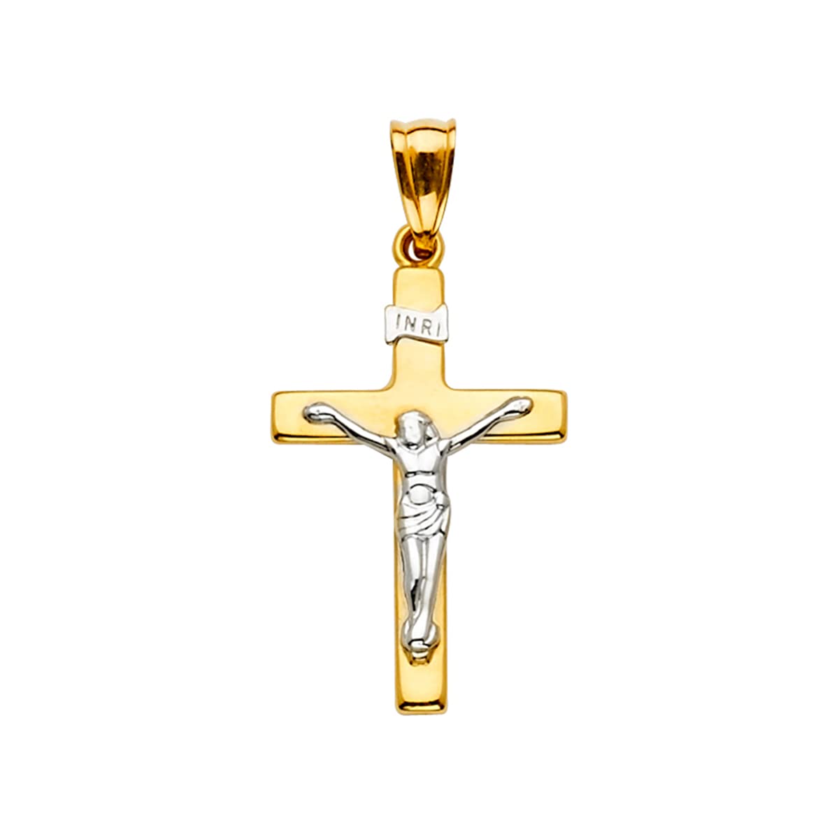 14K Two-Tone Gold Crucifix Cross Pendant Necklace for Men & Women - 31mm x 16mm Jesus Christ Religious Jewelry with 1.2g Weight - Perfect for Baptism, Confirmation, Church Wear & Everyday Faith Fashion