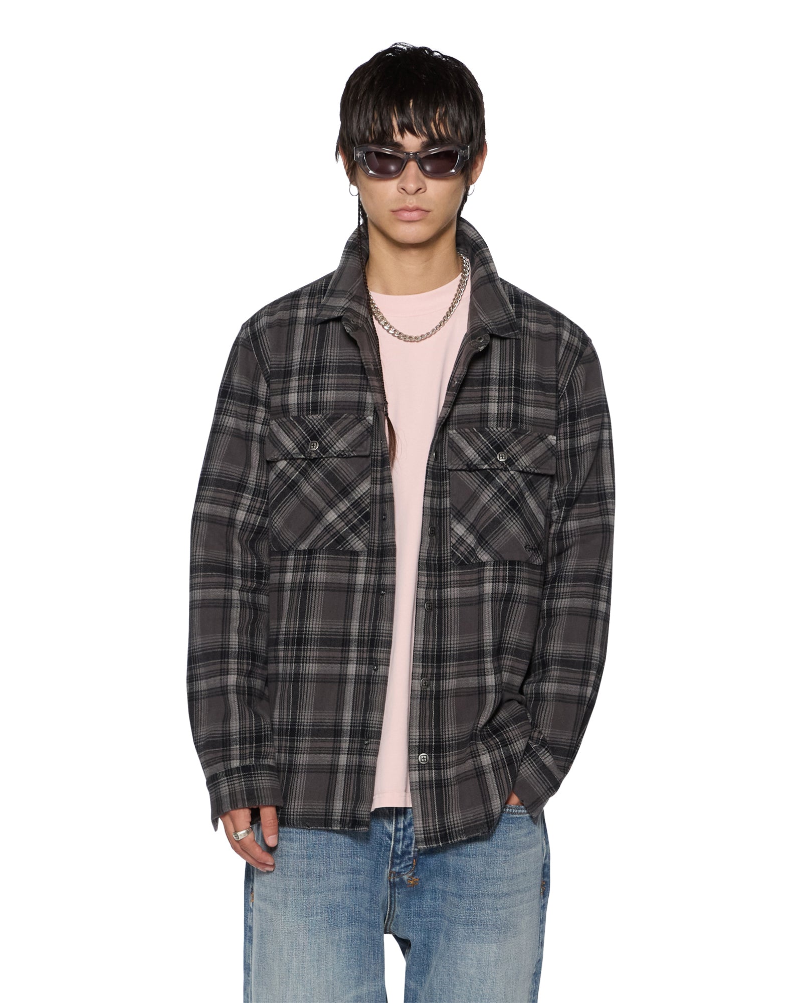 Snakebite Checkered Shirt for Men - Charcoal Gray Plaid Casual Button Up Shirt | Perfect for Outdoor Adventures, Camping & Streetwear Fashion