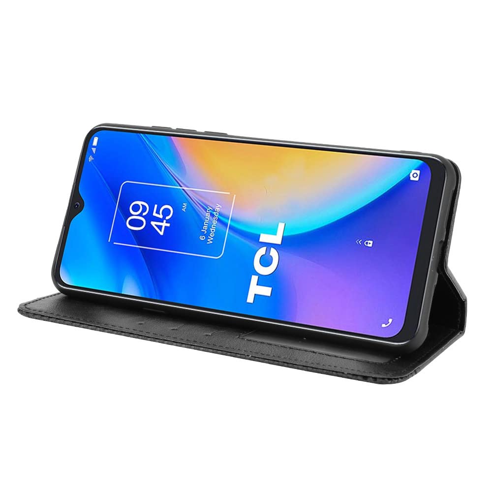 Premium Leather Magnetic Flip Wallet Case for TCL 30 XL (T701DL) - Credit Card Holder & Kickstand | Slim Protective Cover for Everyday Use, Business & Travel | Black