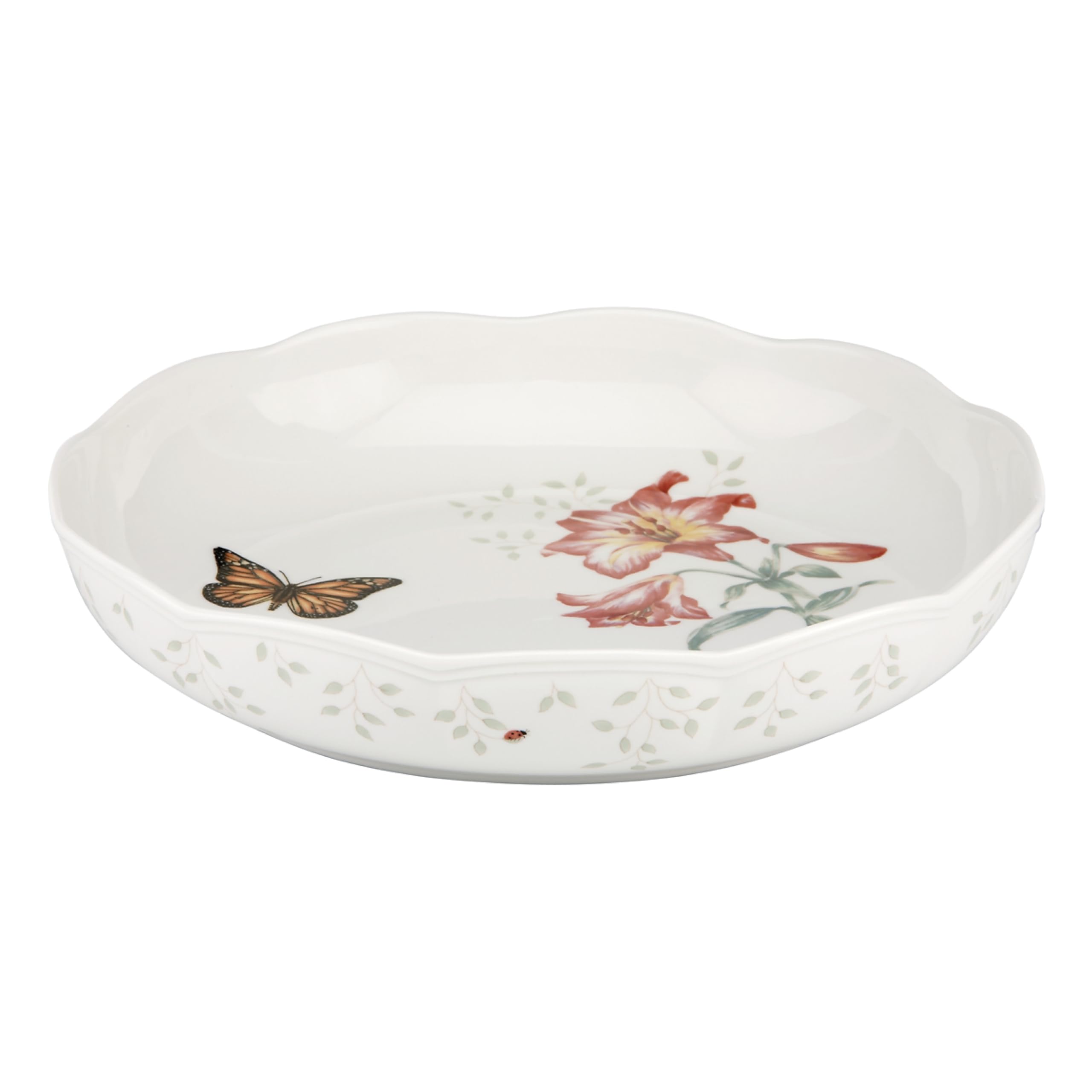 Lenox Butterfly Meadow White Low Serve Bowl - Elegant Serving Dish for Salads, Desserts & Entertaining