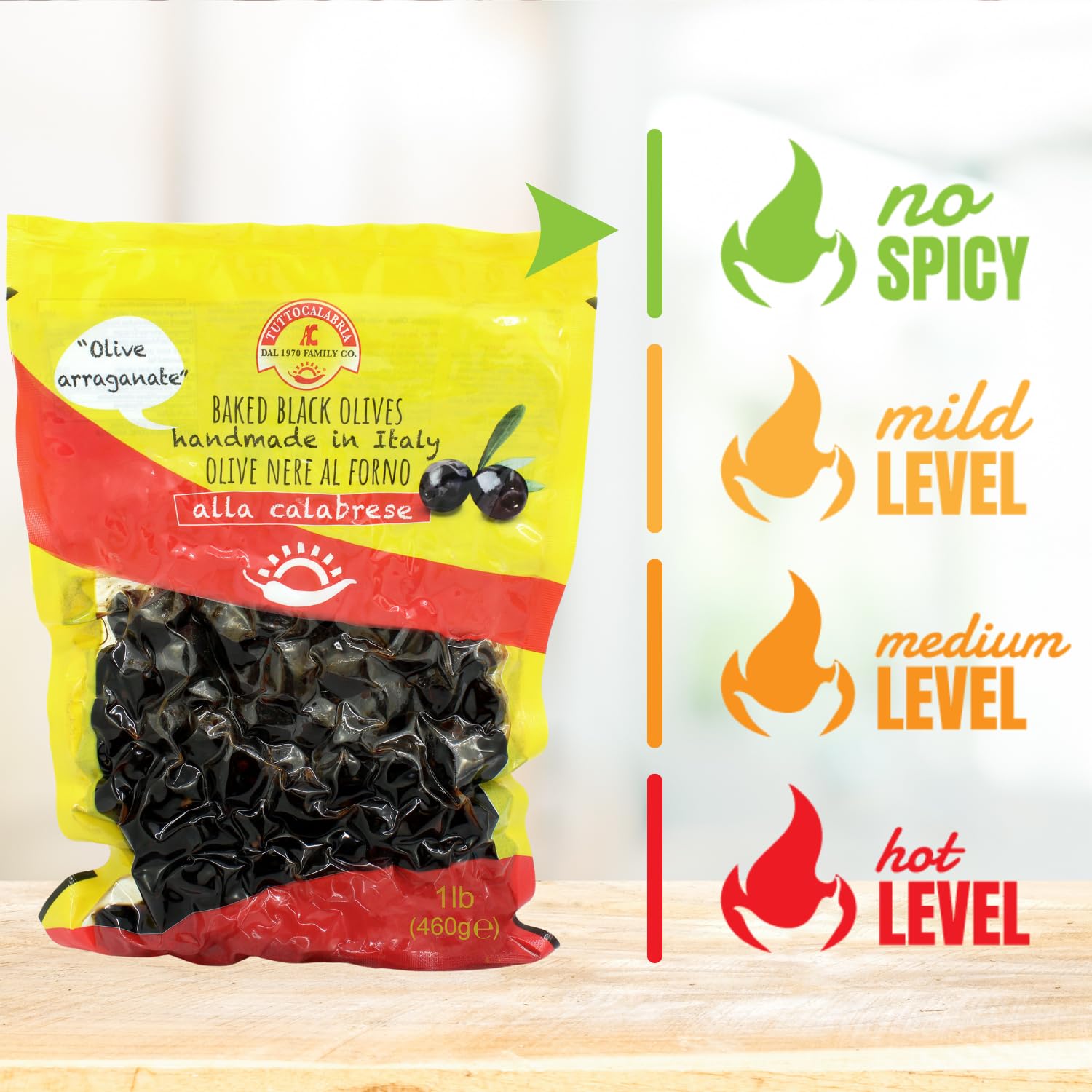 TUTTO CALABRIA Baked Oven Roasted Black Olives with Pits, Semi Dried Black Olives, 460g (16.22oz) - Authentic Italian Calabrian Olives al Forno, Handmade in Calabria | Perfect for Charcuterie Boards, Salads & Mediterranean Recipes