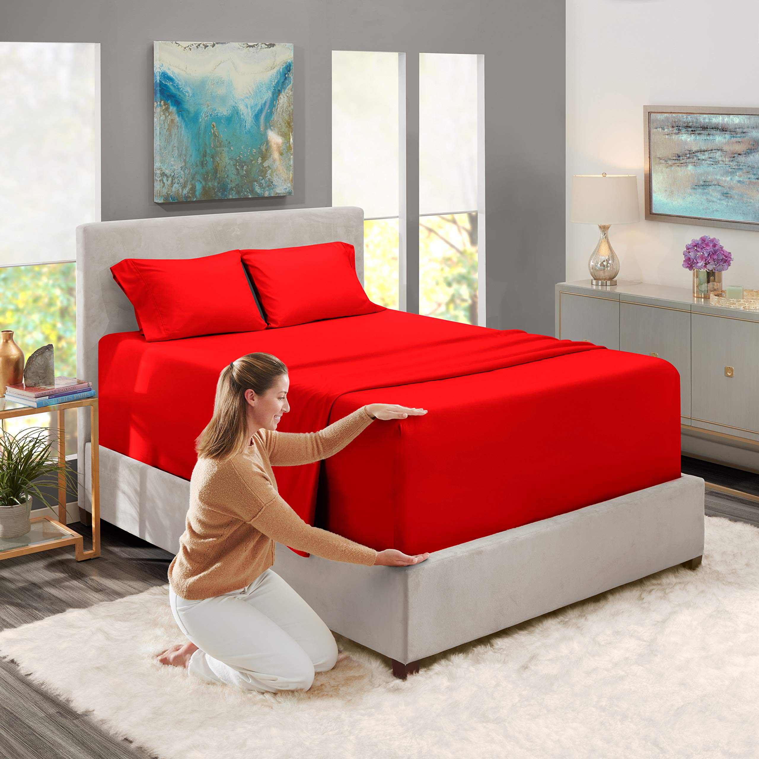 Luxury 800 Thread Count 100% Cotton 6-Piece Bed Sheet Set - Ultra Soft Sateen Weave, Deep Pocket Fits Mattress up to 18