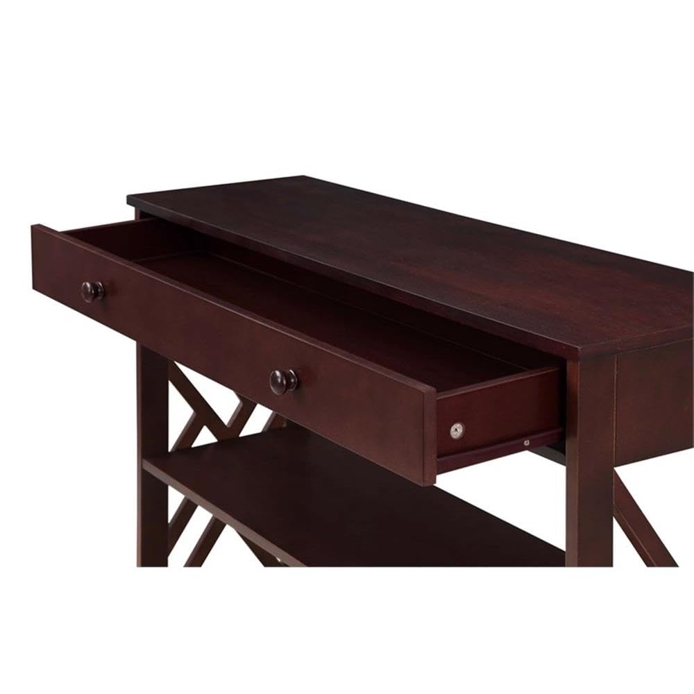 Convenience Concepts Titan 1-Drawer Console Table with Shelves - Brown Wooden Entryway Sofa Table for Living Room, Hallway & Small Spaces