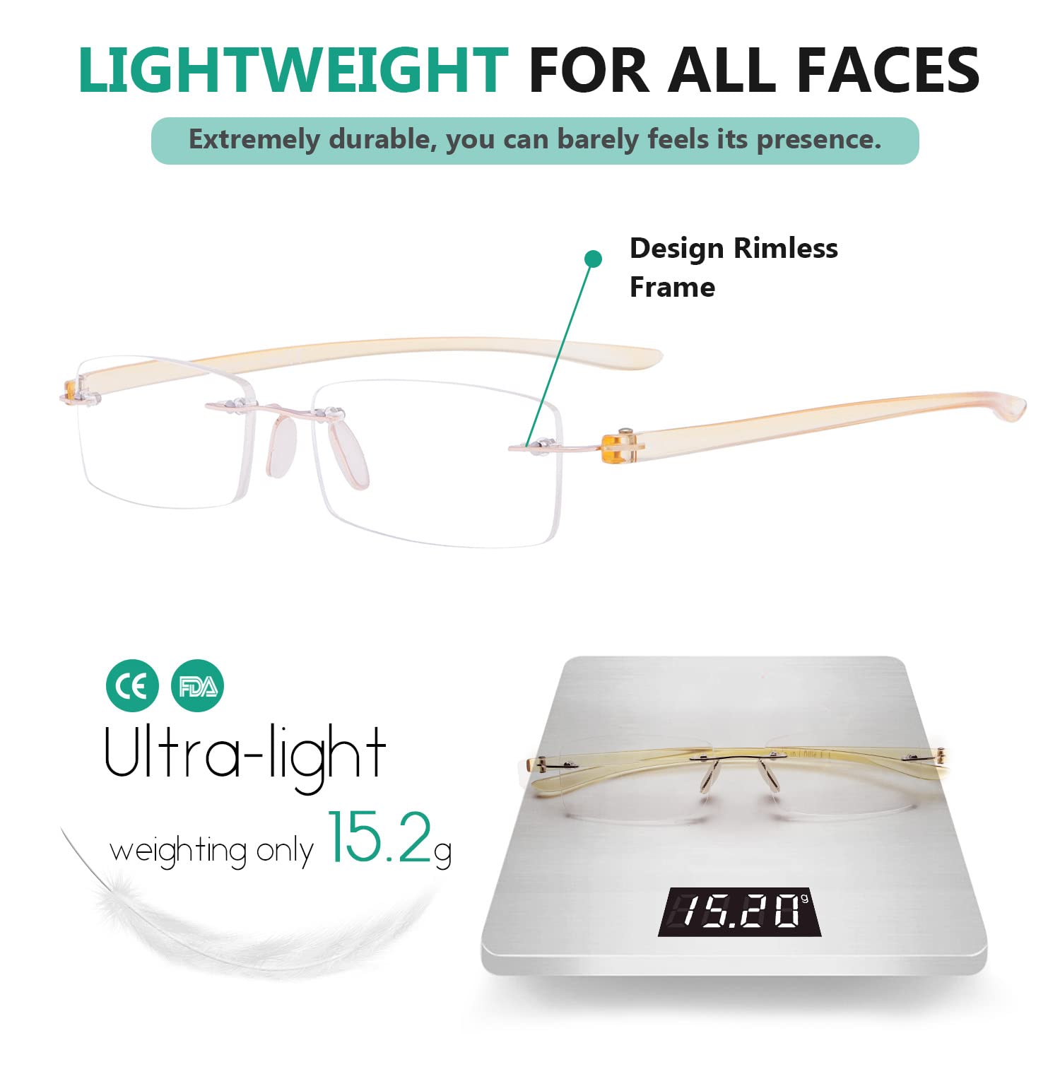 Eyekepper Rimless Reading Glasses for Men & Women - Small Lens Lightweight Readers for Computer, Book, and Close Work Use