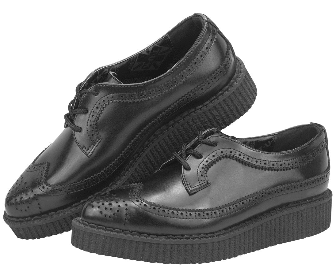 T.U.K Black Leather Brogue Pointed Wing Creeper Shoes - Punk Gothic Vintage Style for Men & Women - Perfect for Concerts, Parties & Alternative Fashion