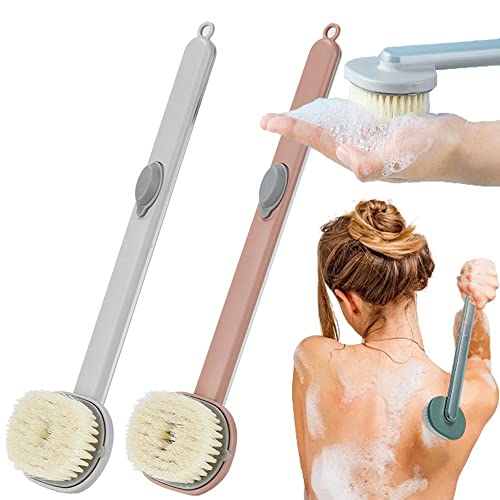 Long Handle Bath Massage Cleaning Brush with Rich Foam - Back Scrubber for Shower, Body Wash Brush with Storage Hook (Yellow & Green) - Perfect for Deep Cleansing, Exfoliating & Reaching Hard-to-Wash Areas