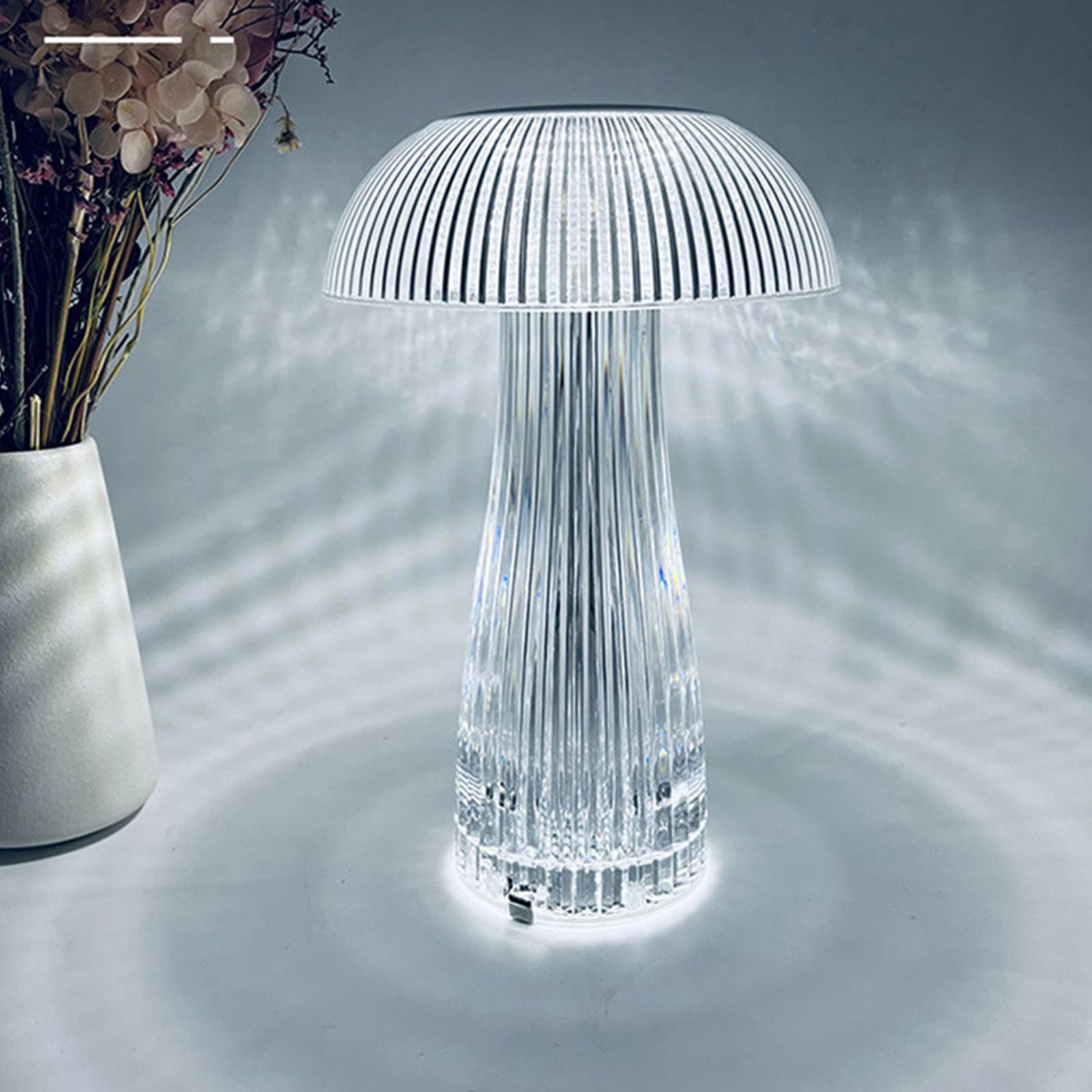 Crystal Jellyfish Mushroom Table Lamp - Romantic Color Changing LED Night Light with Cordless Design for Bedroom, Living Room Decor | Perfect Christmas Gift (3 Colors)