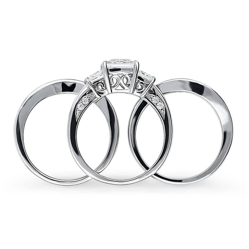 BERRICLE Sterling Silver 3-Stone Wedding Engagement Ring Set - 1.6 Carat Princess Cut Cubic Zirconia CZ Rings for Women, Rhodium Plated, Size 4-10 - Perfect for Proposals, Anniversaries & Bridal Jewelry Gifts