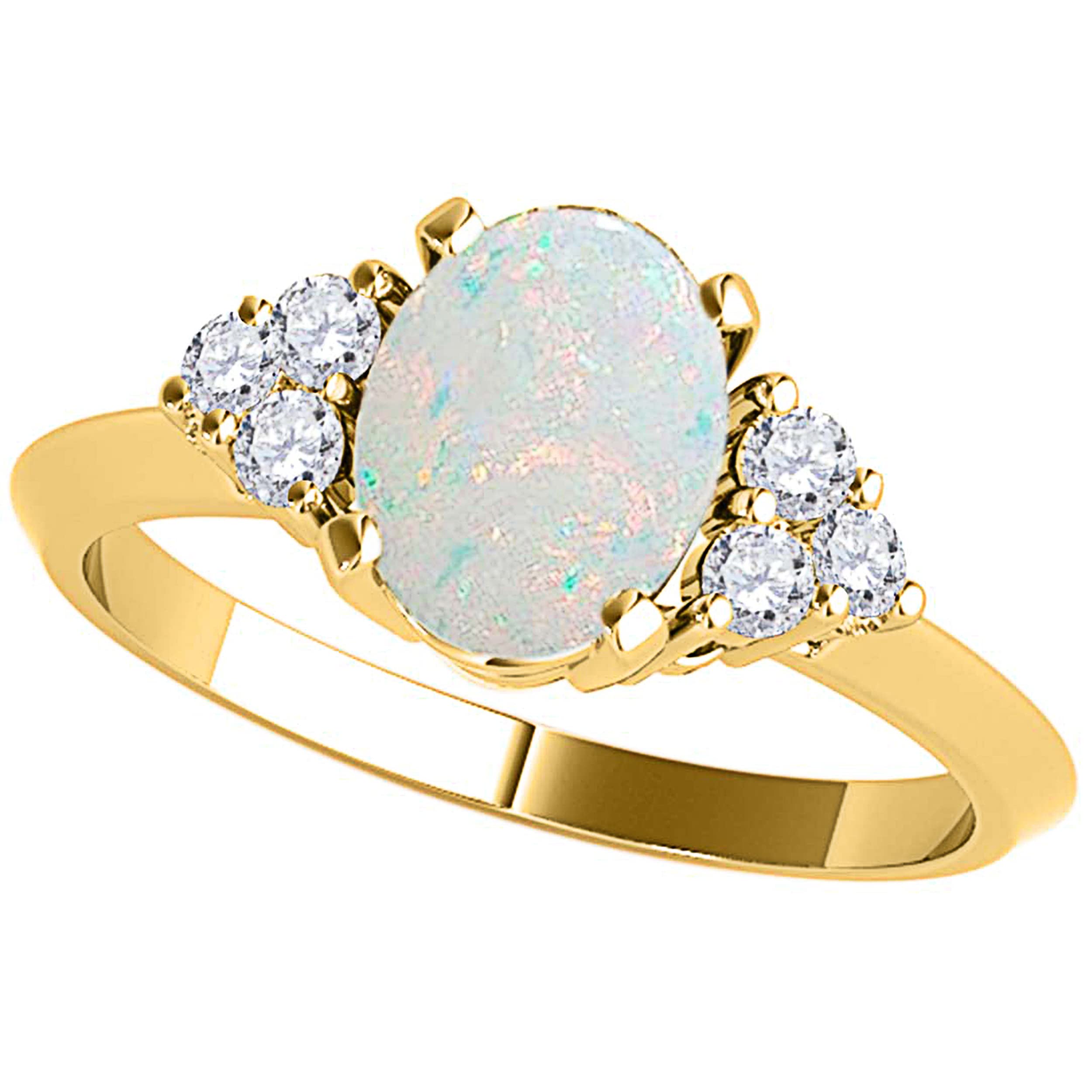 10K Yellow Gold Opal & Diamond Engagement Ring for Women - 1.53 Carat Gray Round Cut Prong Setting Wedding Jewelry | Perfect for Proposals, Anniversaries & Special Occasions