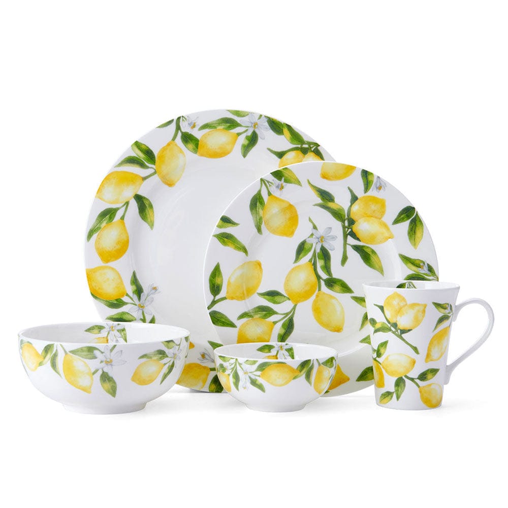 40-Piece Lemon-Themed Dinnerware Set - Service for 8 - Modern Porcelain Tableware for Family Dinners, Parties & Restaurant Use