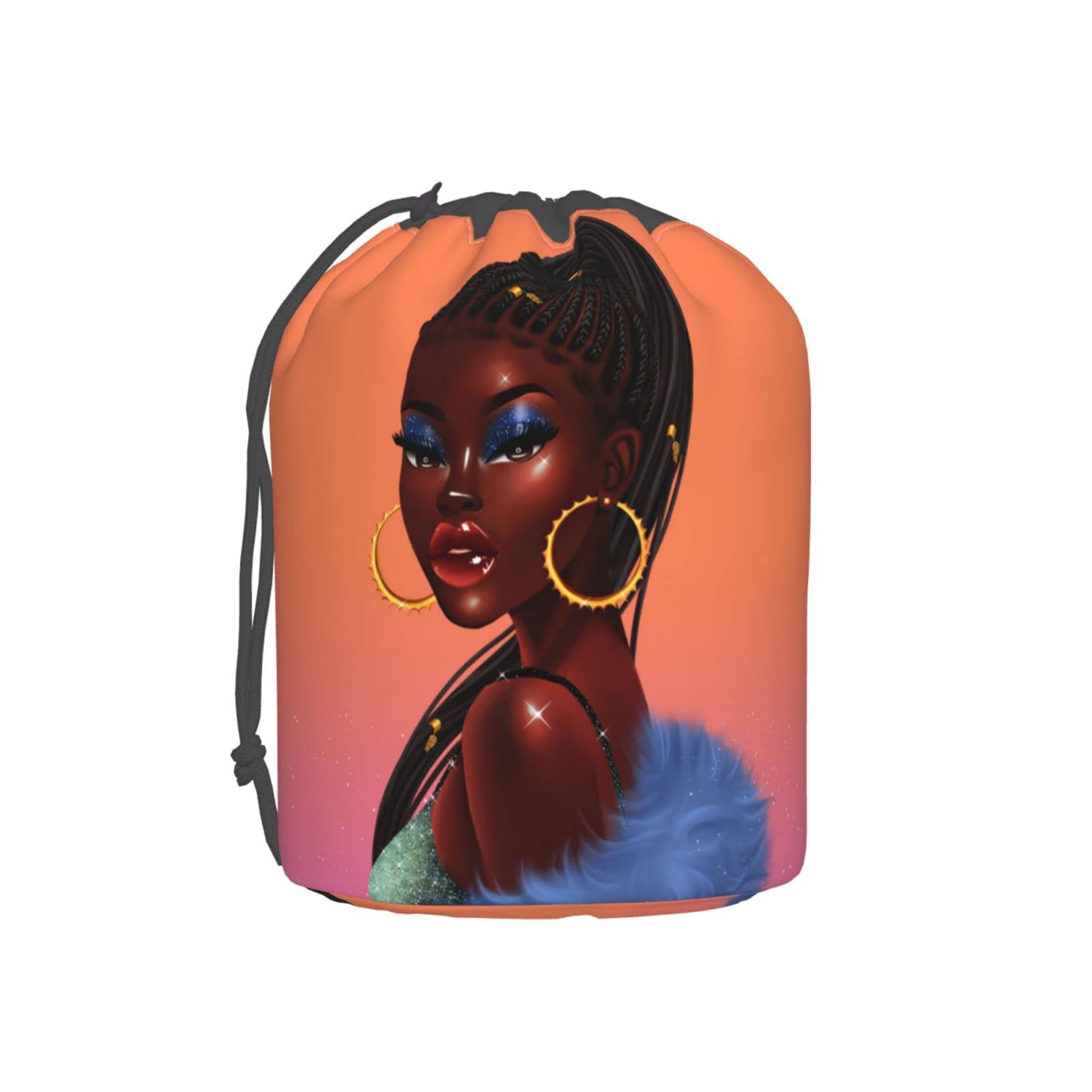 African American Black Art Travel Cosmetic Bag - Waterproof Drawstring Makeup Pouch for Women, Foldable Toiletry Organizer with Storage Pocket - Perfect for Travel, Gym, Beach & Daily Essentials