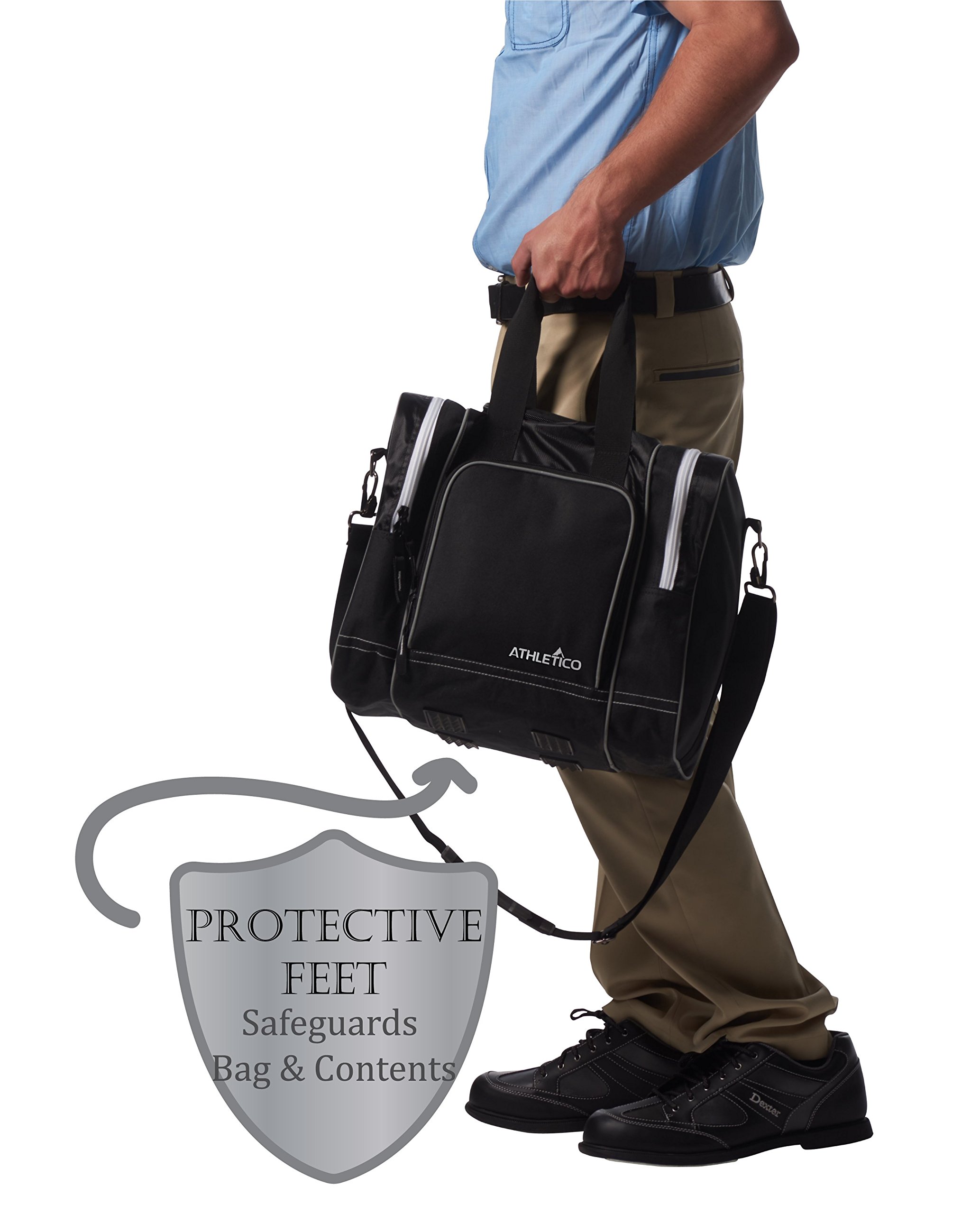 **Athletico Single Bowling Ball Tote Bag with Padded Holder - Fits Men's Size 14 Shoes & Accessories - Perfect for League Play, Practice & Tournaments**