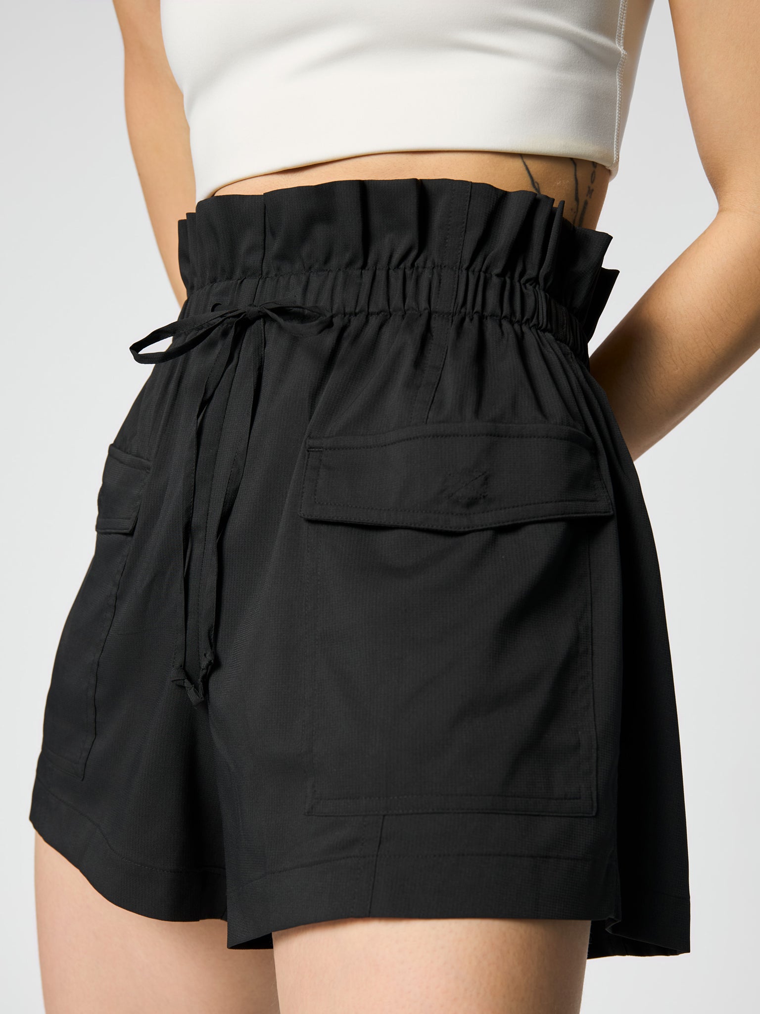 Girlfriend Collective Cora Pocket Shorts - High Waisted Workout Shorts for Women, Black | Perfect for Running, Yoga & Gym