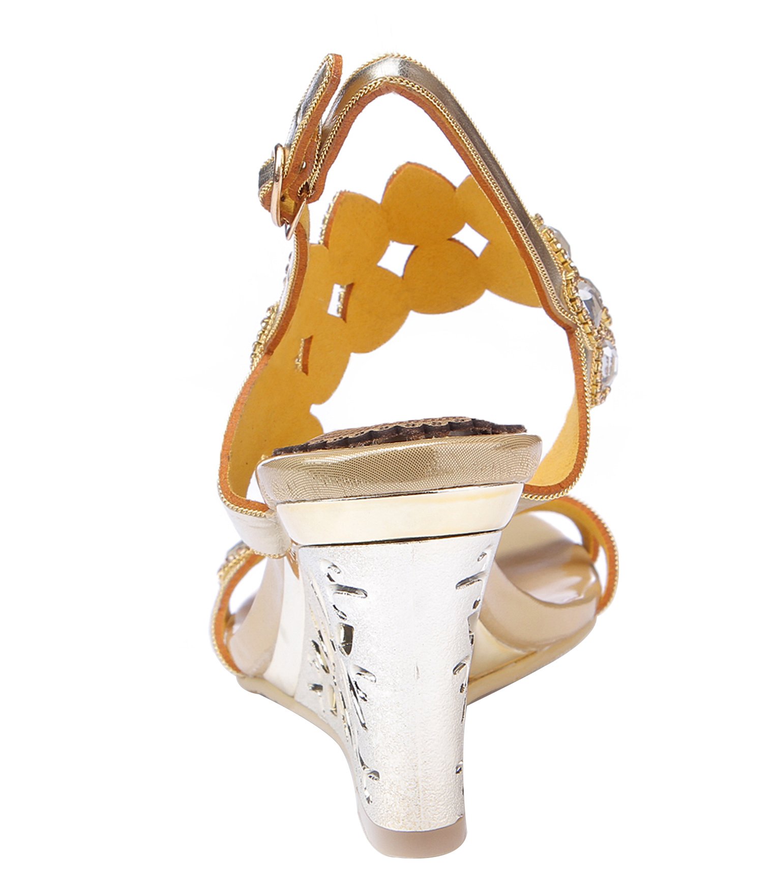 Honeystore Women's Rhinestone Embellished Water Pattern Wedge Sandals with Adjustable Straps - Perfect for Beach Vacations, Summer Parties & Casual Outings