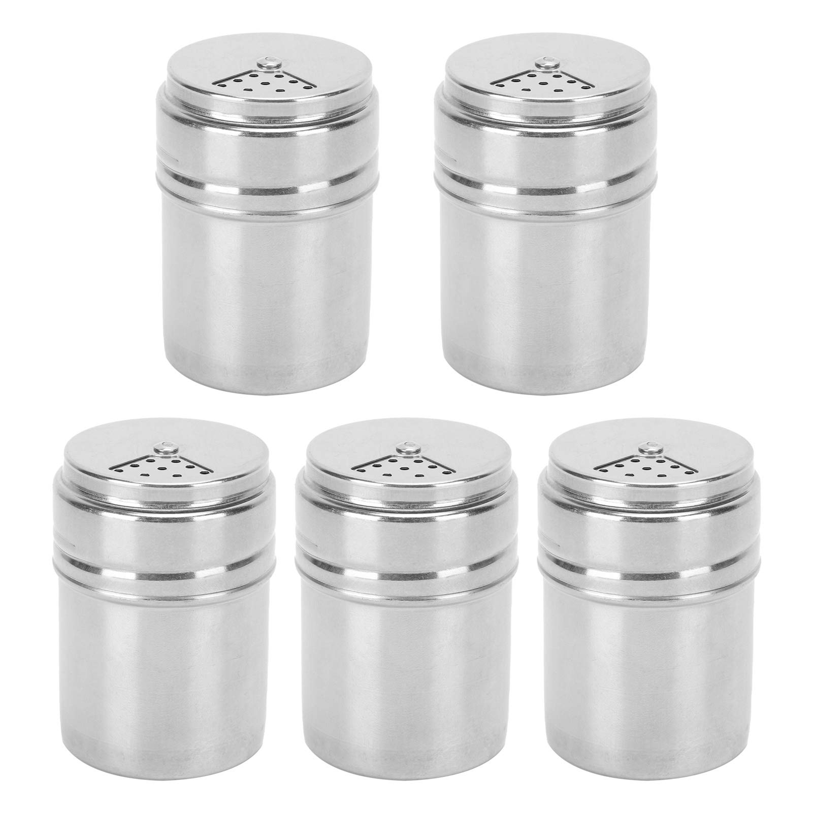 5PCS Stainless Steel Spice Shakers with Rotating Lids - Premium Kitchen Seasoning Bottles for Salt, Pepper & Spices - Perfect for Cooking, Baking, BBQ & Home Kitchen Organization