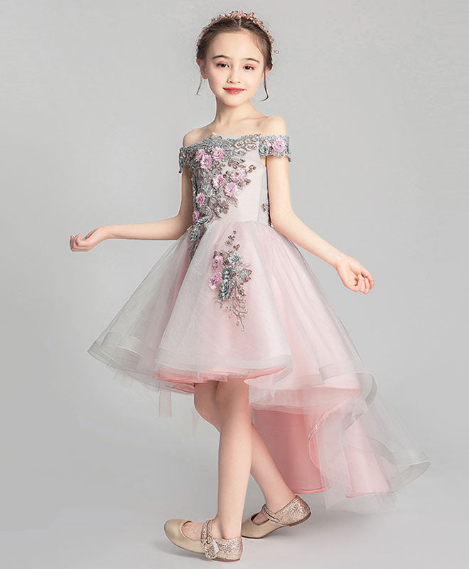 Pink Tulle Lace Flower Girl Dress for Toddlers - Elegant Princess Party Gown with Floral Appliques - Perfect for Weddings, Birthday Parties & Special Occasions
