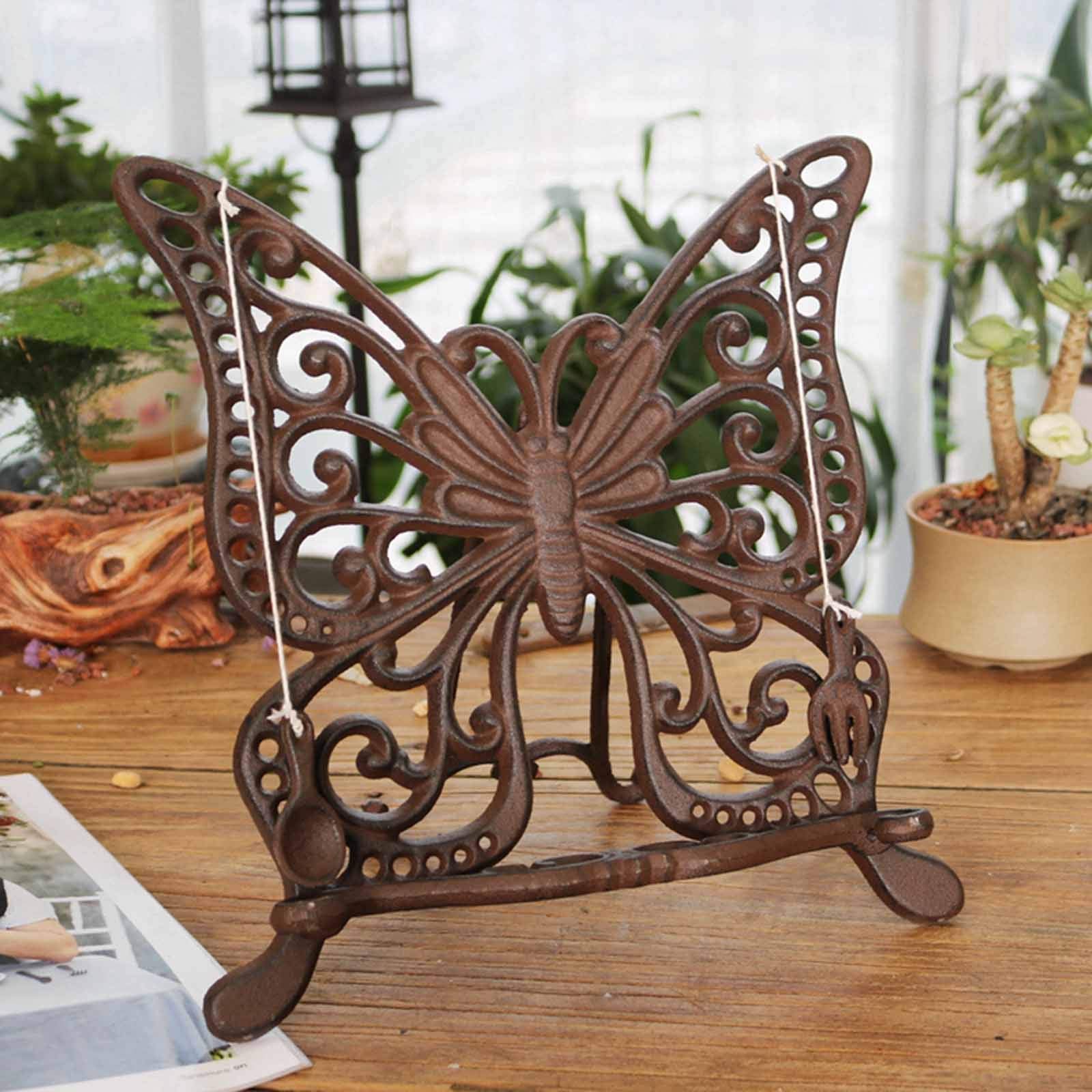YXX Retro Wrought Iron Tabletop Display Stand - Bronze Folding Butterfly Catalog Holder for Recipe Cookbooks, Magazines, Books & Newspapers | Perfect for Hotels, Restaurants, Kitchens & Home Decor