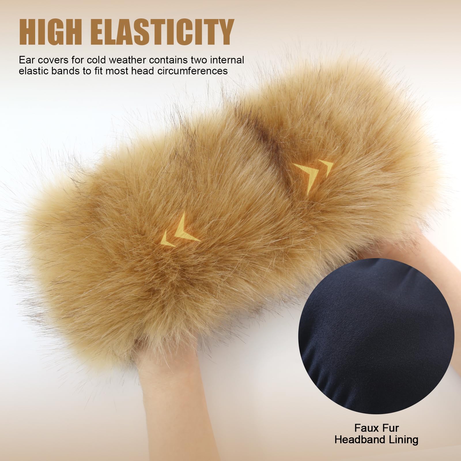 Women's Faux Fur Headband Winter Ear Warmers - Soft Elastic Fuzzy Thick Earmuffs Headwrap for Cold Weather (Brown) | Cozy Accessory for Outdoor Activities, Skiing, Snowboarding & Winter Fashion