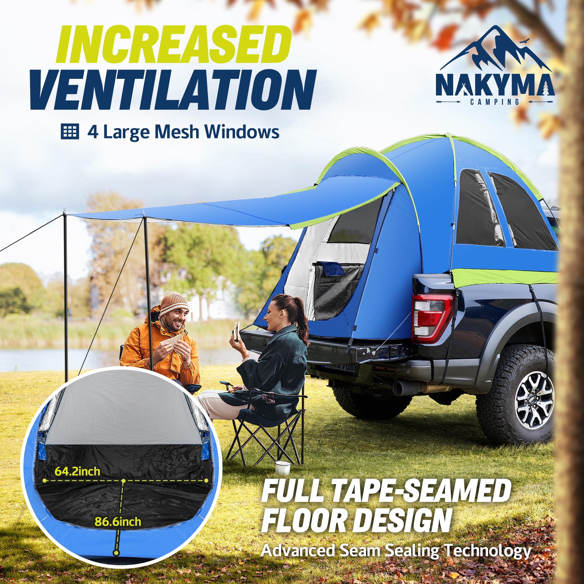 **Waterproof Truck Bed Tent for 5.5-6.7 FT Pickup Trucks | PU3000mm Double Layer Camping Tent with Expandable Awning & Rainfly | Perfect for Outdoor Adventures, Road Trips & Off-Grid Camping**
