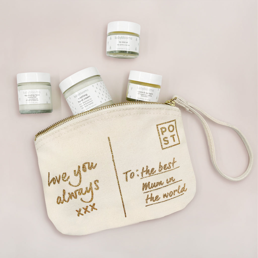 Natural Skincare Gift Set for Mom - Organic Postcard Canvas Pouch | Perfect for Mother's Day, Birthday & Special Occasions