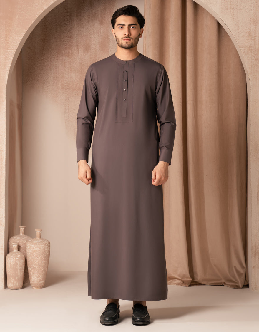 Premium Blended Grey Jubba by J. Junaid Jamshed - Traditional Islamic Thobe for Men - Perfect for Eid, Friday Prayers & Special Occasions