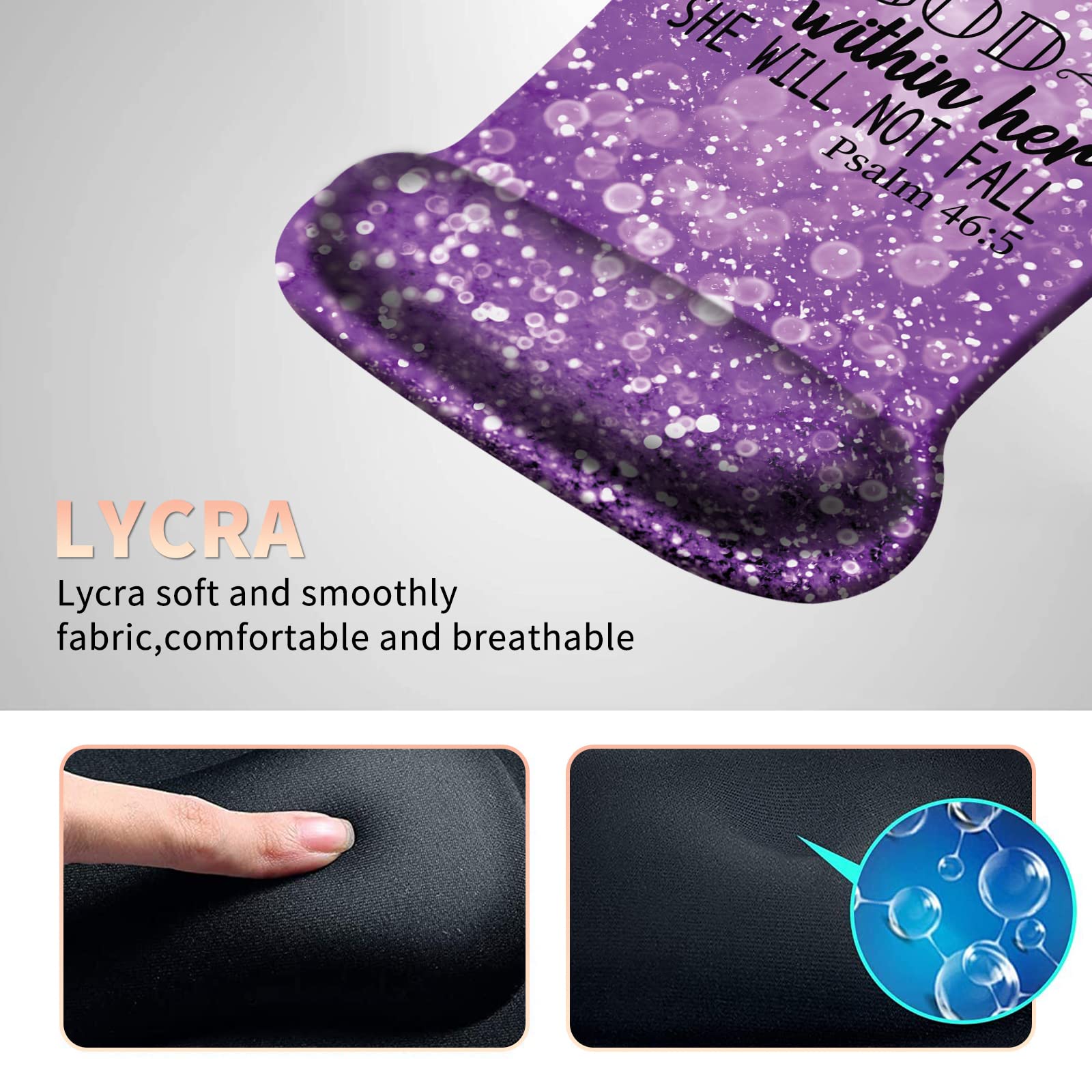 Ergonomic Mouse Pad with Wrist Support - Comfortable Gel Mouse Pad with Wrist Rest for Pain Relief, Non-Slip Rubber Base for Office & Home Use - Includes Free Cup Coaster (Purple, Psalm 46-5) - Perfect for Long Work Hours, Gaming, and Computer Use