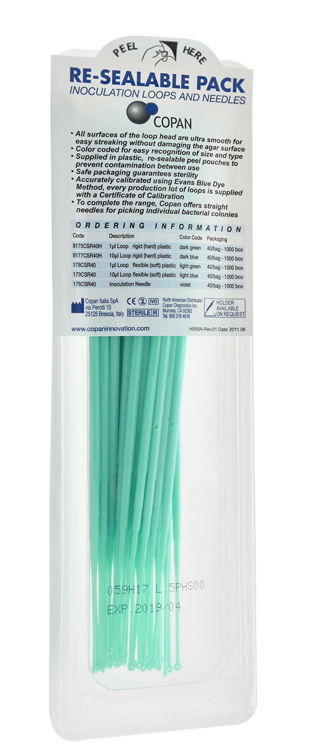 Disposable Flexible Plastic Inoculating Loop 1ul Calibrated - Light Green (40/pkg, 1000/box) by Copan - Ideal for Microbiology Labs, Bacterial Culture & Sample Transfer