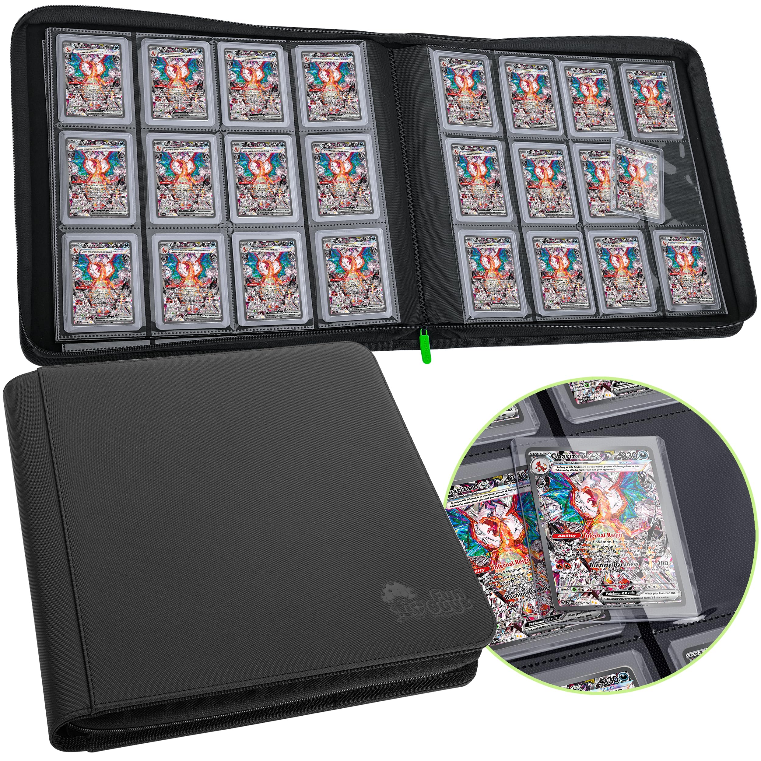 Premium 384-Pocket Toploader Binder for Trading Cards - Pokemon, Yugioh & MTG Card Storage | 12-Pocket TCG Binder with Top Loader Protection | Perfect for Collectors, Tournaments & Card Organization