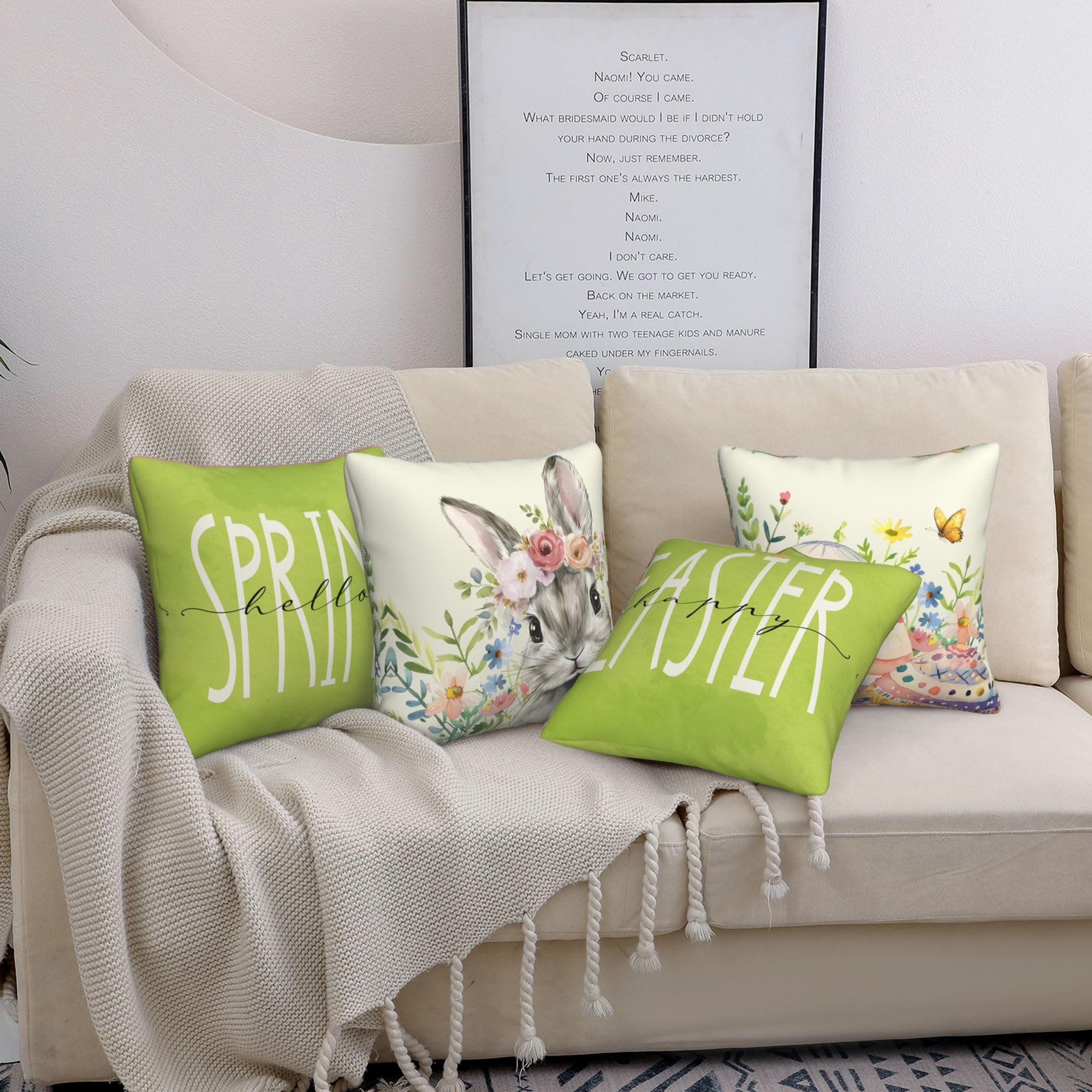 Easter Throw Pillow Covers Set of 4 - 18x18 Inch Decorative Cushion Covers for Sofa, Couch, Bedroom - Spring Home Decor & Holiday Living Room Accents - Perfect for Easter Celebrations and Seasonal Home Styling