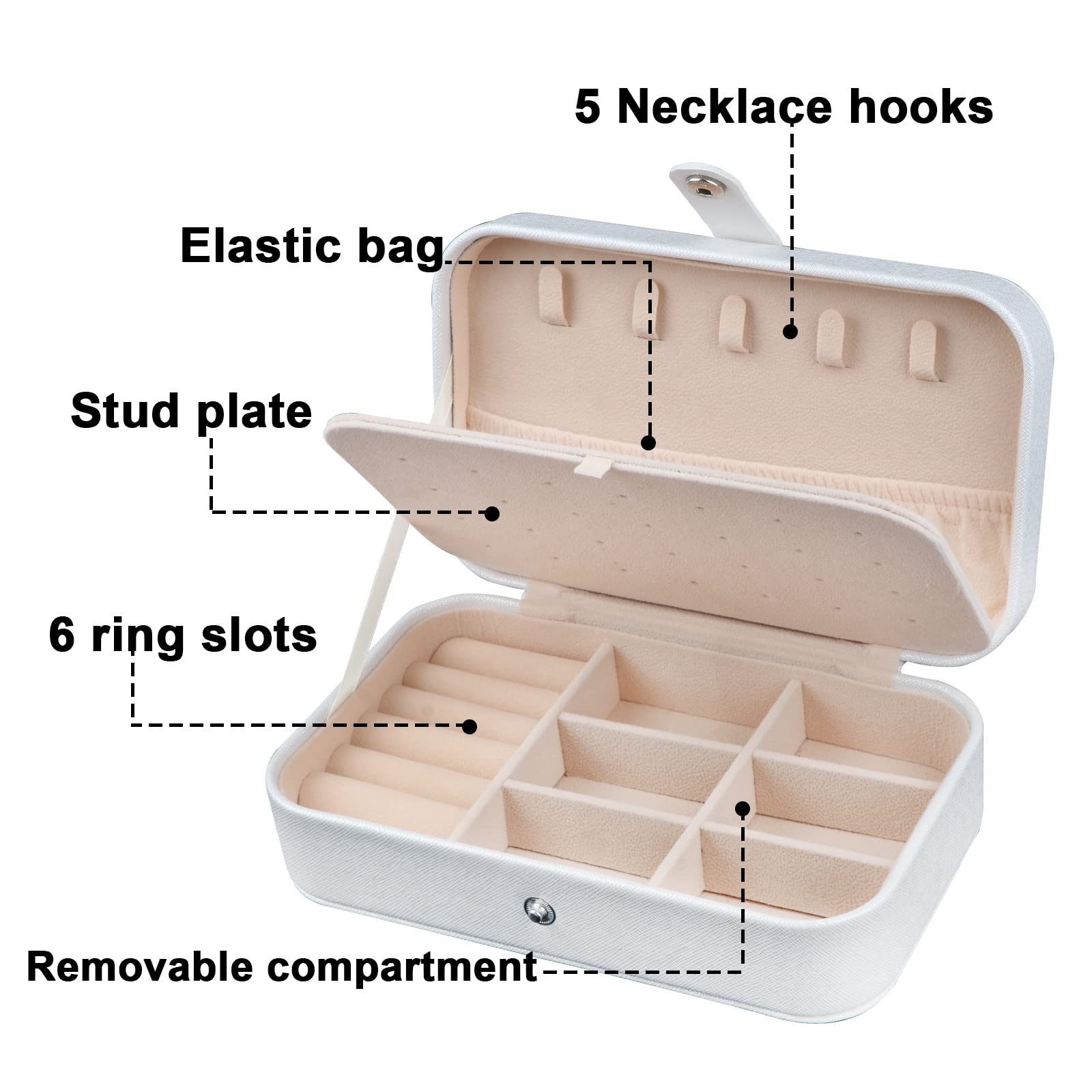 Upgraded PU Leather Travel Jewelry Box for Women - Portable Jewelry Organizer Case for Necklaces, Rings, Earrings & Bracelets - Perfect for Vacation, Business Trips & Daily Storage (Black)