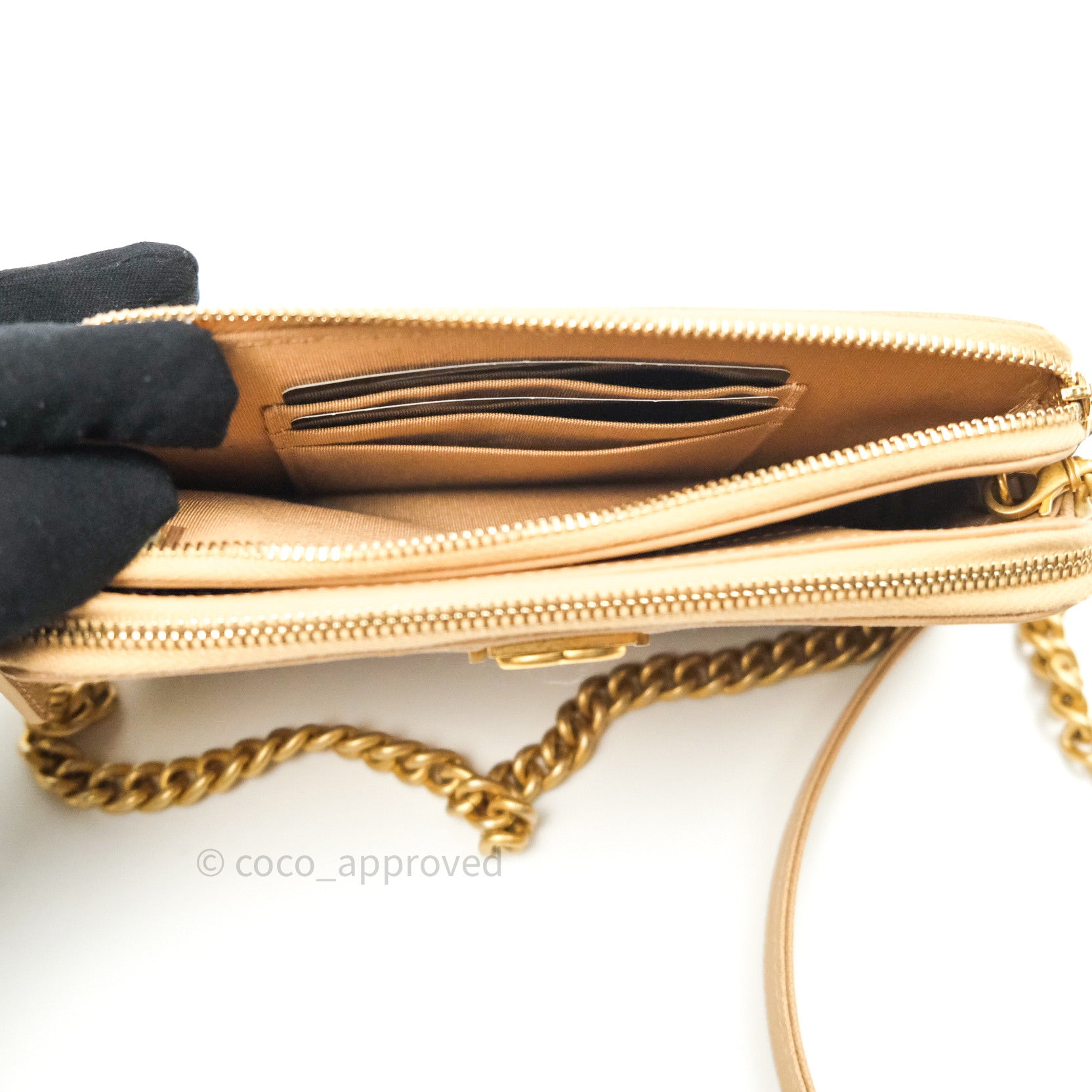 Chanel Boy Beige Quilted Caviar Leather Clutch Bag with Gold Chain Strap - Luxury Evening Bag for Women, Perfect for Parties & Special Occasions