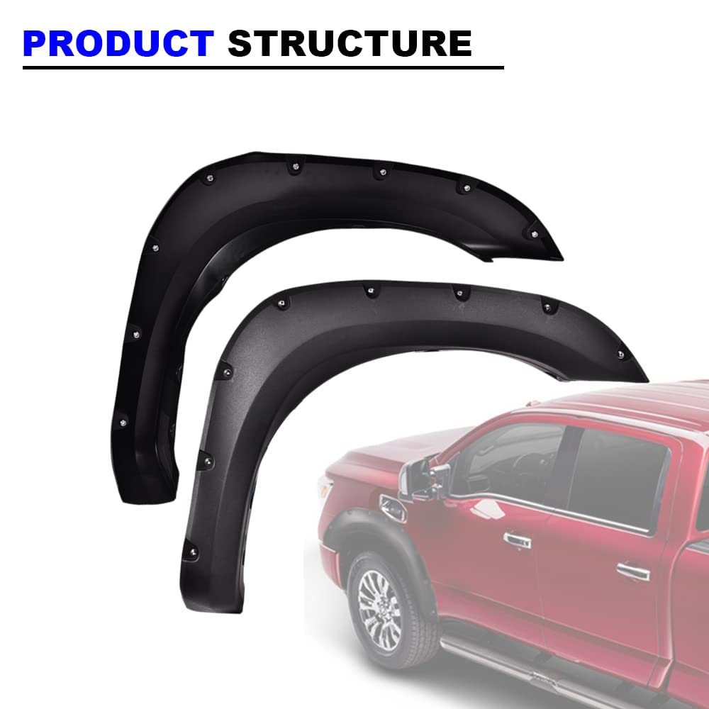 PIT66 Textured Black Fender Flares for 2004-2015 Nissan Titan - 4Pcs Front & Rear Wheel Cover Protector Mudguards | Pocket Rivet Style | Off-Road & Street Protection