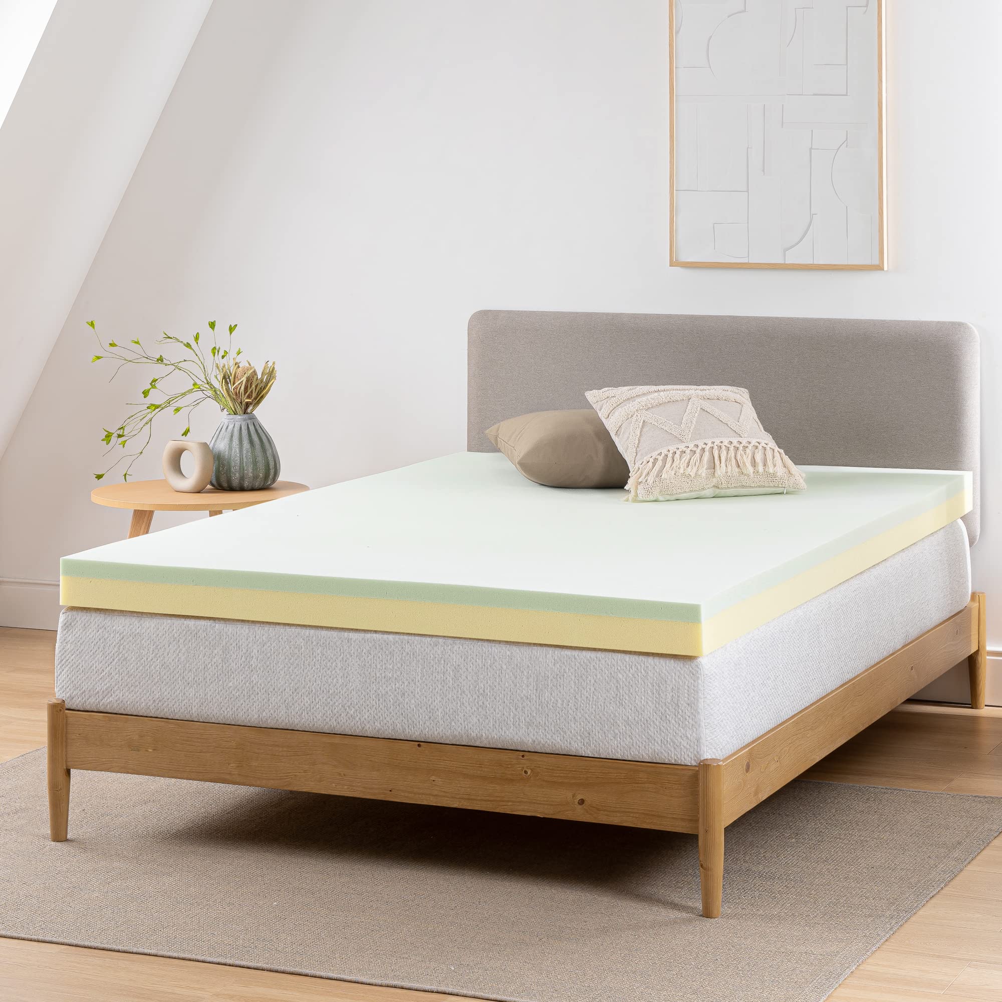 ZINUS 3 Inch Green Tea Memory Foam Mattress Topper Queen Size - Pressure Relieving, CertiPUR-US Certified Cooling Mattress Pad - Perfect for Back Pain Relief & Hot Sleepers, Fits Queen Beds