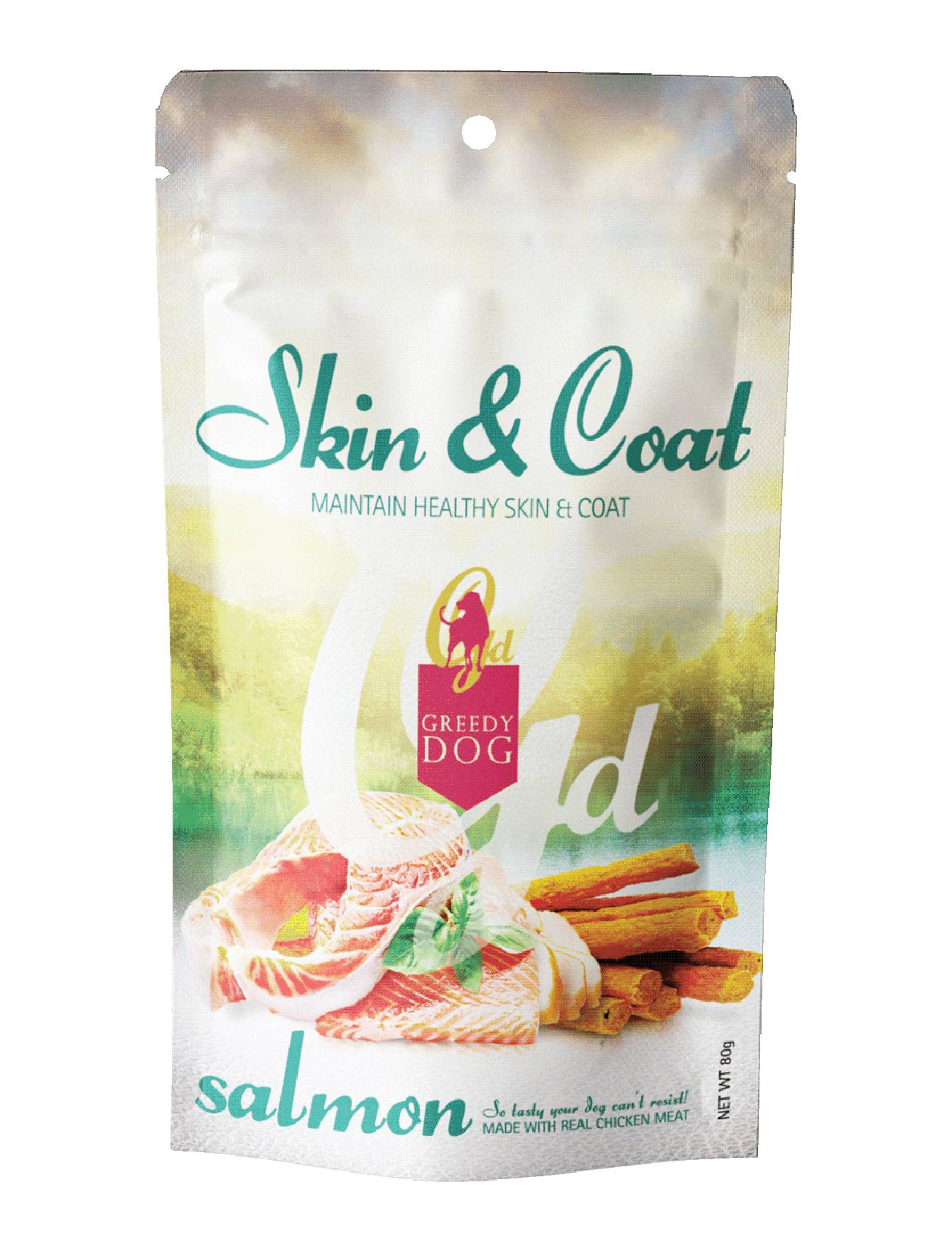 Premium Greedy Dog Skin & Coat Salmon Formula Dog Treats 80g - Healthy Omega-3 Rich Snacks for Shiny Coat & Itch Relief - Perfect for Training, Rewards & Daily Supplements