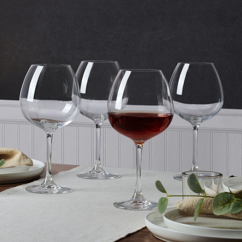 Premium Lana Set of 4 Red Wine Balloon Glasses - Elegant Large Bowl Crystal Stemware for Cabernet, Merlot & Bordeaux - Perfect for Dinner Parties, Romantic Dates & Wine Tasting Events