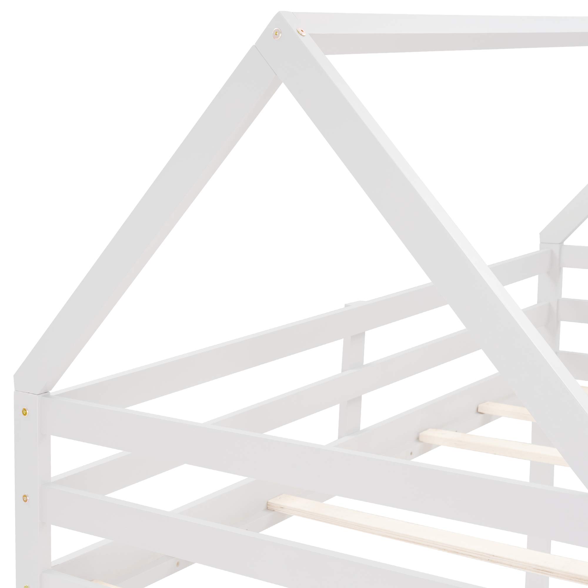 Harper & Bright Designs Twin Over Twin Low Bunk Bed - Solid Wood House Frame with Ladder & Safety Rails for Kids, Teens, Boys & Girls (White) | Space-Saving Bedroom Solution for Small Rooms, Shared Kids Rooms & Sleepovers
