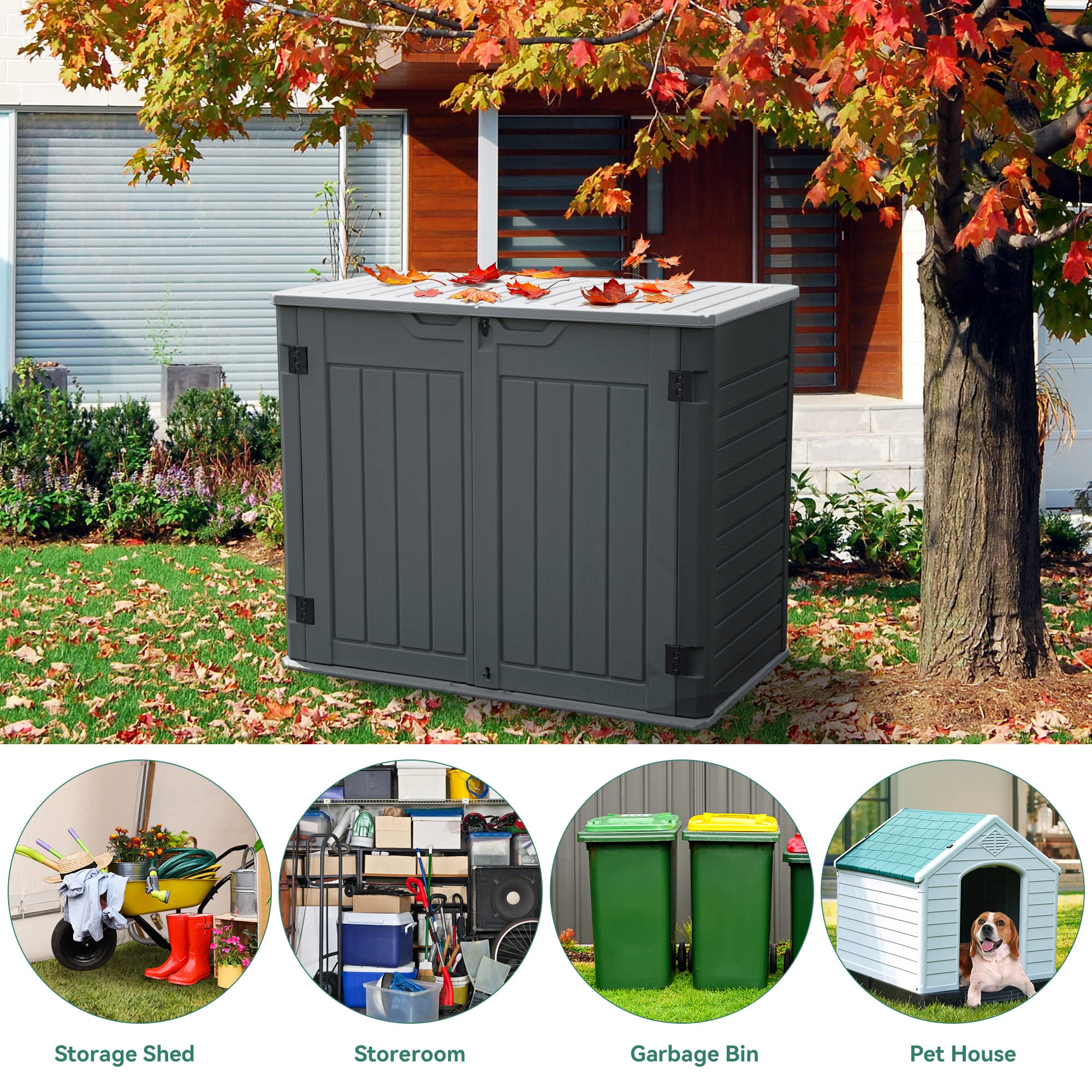 YITAHOME 35 cu ft Outdoor Horizontal Storage Shed - Weatherproof Resin Tool Shed with Multi-Opening Doors for Bike, Trash Cans & Garden Tools - Lockable Dark Gray Storage Solution for Patio, Backyard & Garage Organization