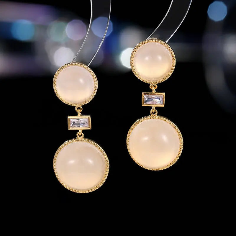 Stylish Geometric Opal Stud Earrings for Women - Minimalist French Design Round Earrings - Perfect for Everyday Wear, Office & Date Nights